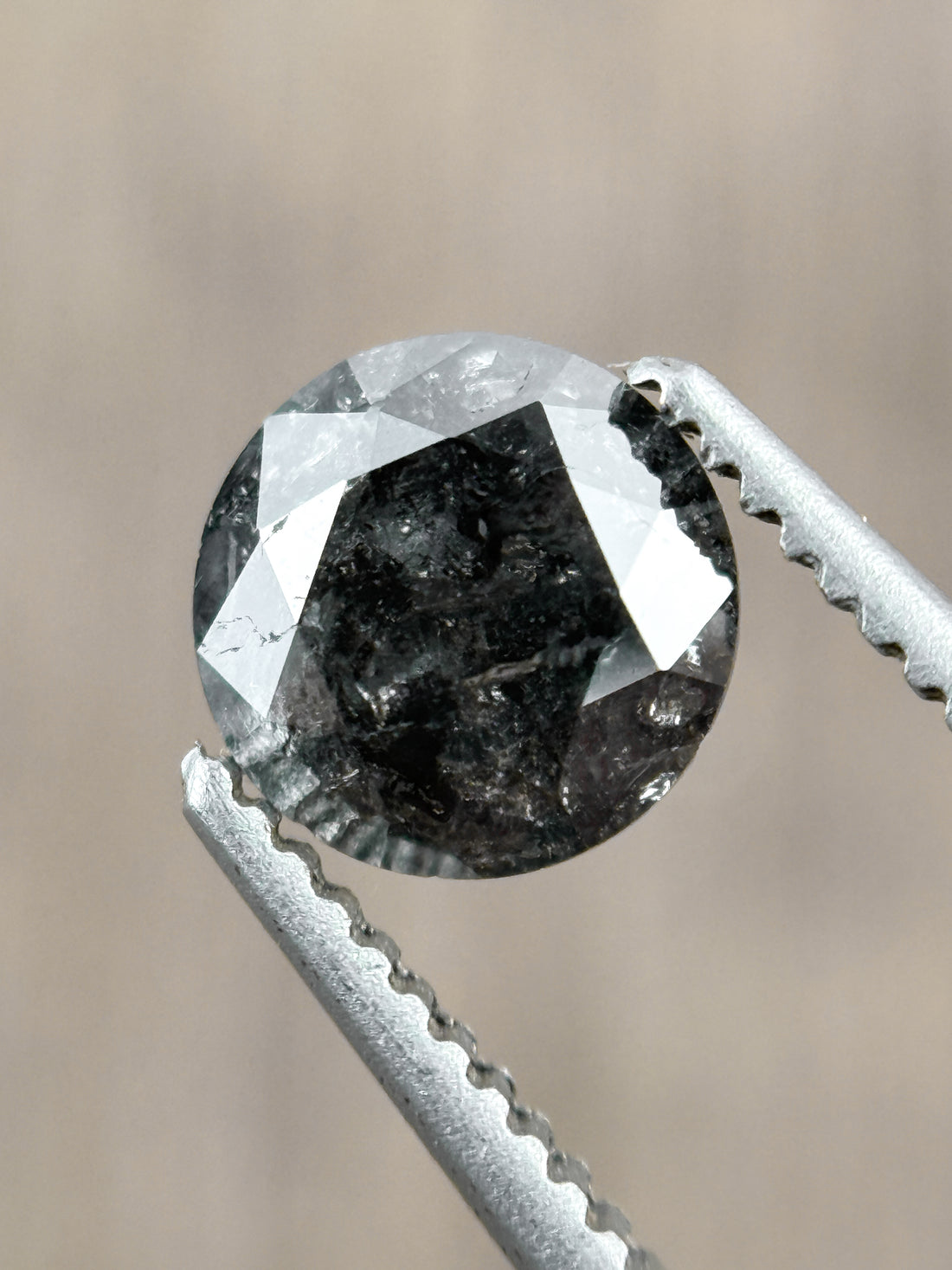 0.73 Ct Round Rose Cut Grey Natural Salt and Pepper Diamond