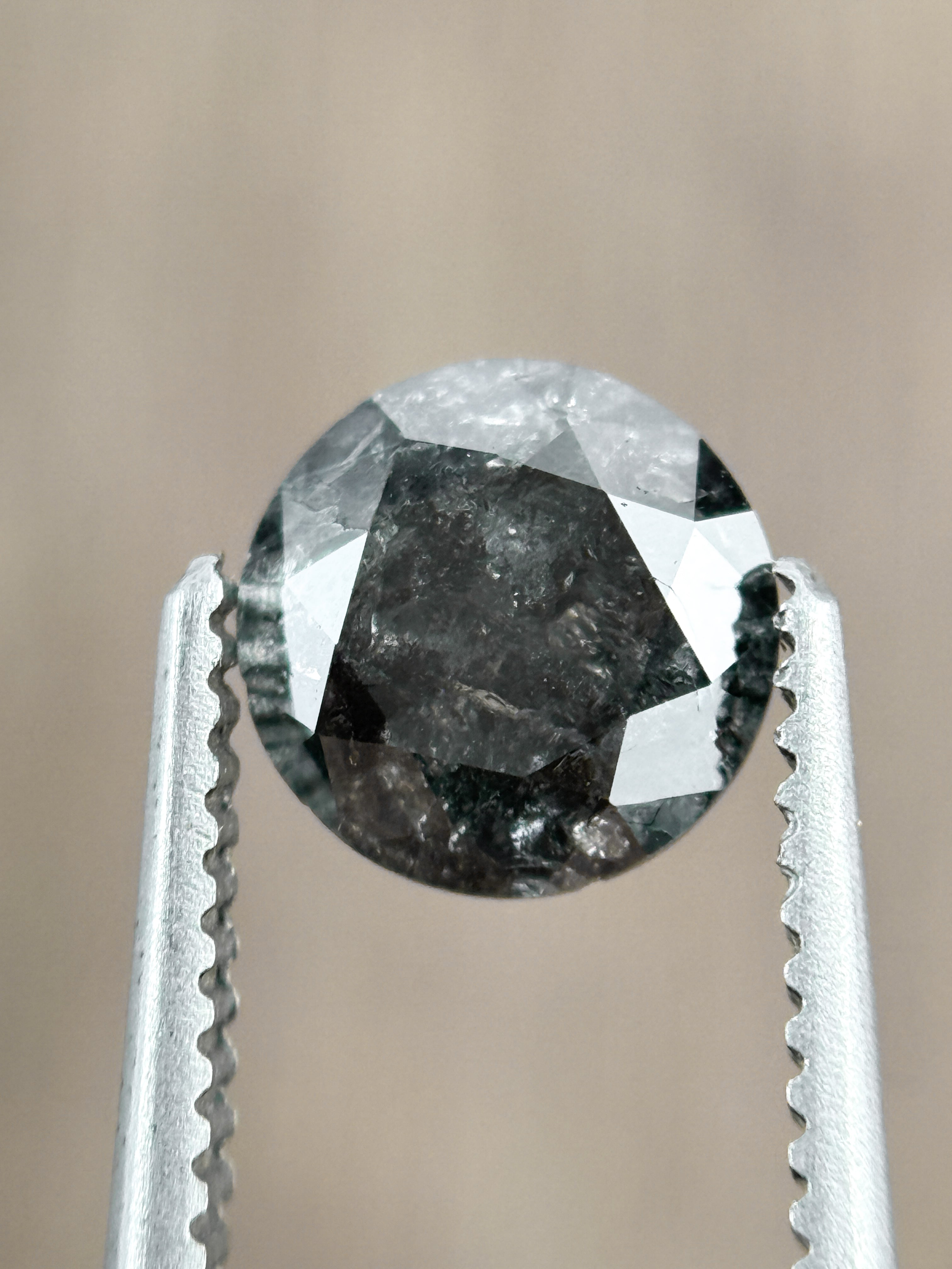 0.73 Ct Round Rose Cut Grey Natural Salt and Pepper Diamond