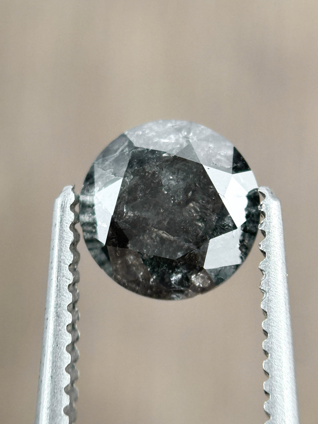 0.73 Ct Round Rose Cut Grey Natural Salt and Pepper Diamond
