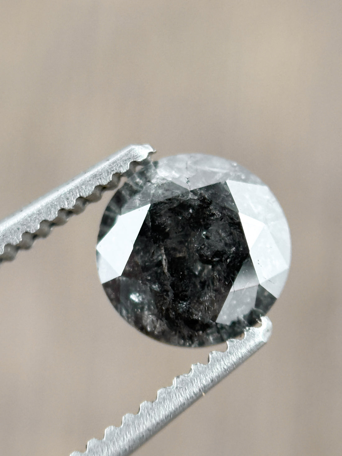 0.73 Ct Round Rose Cut Grey Natural Salt and Pepper Diamond
