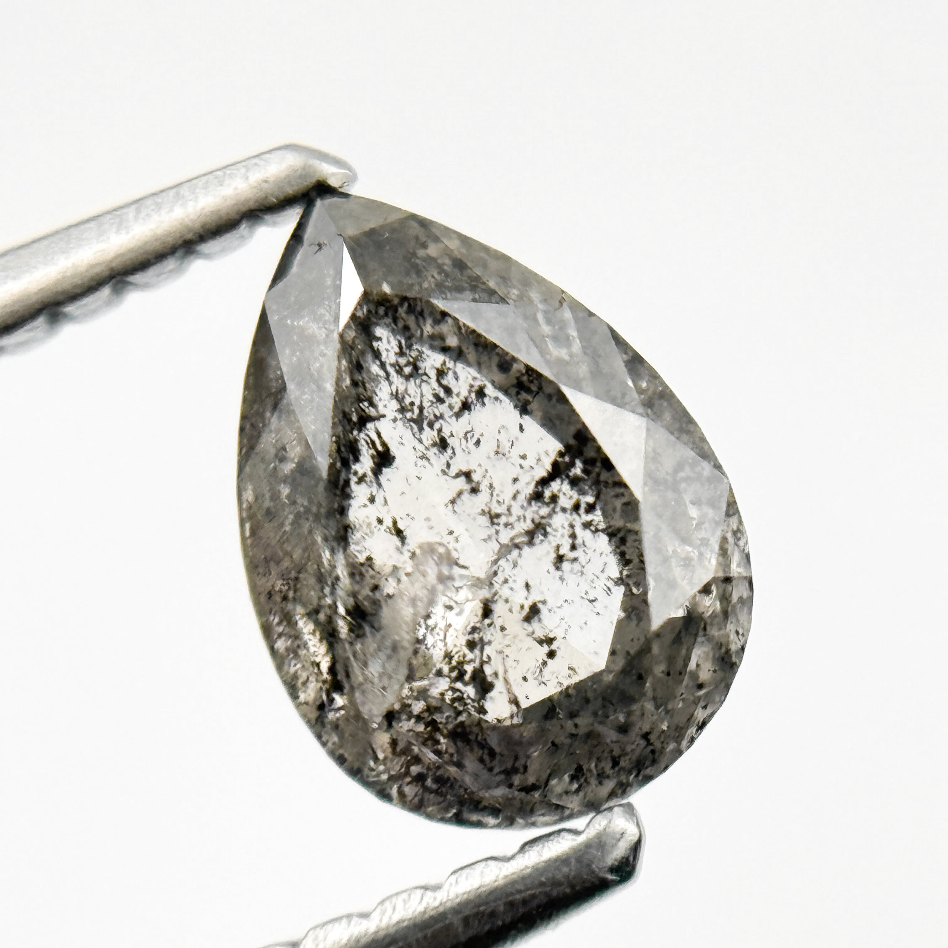 0.87 Ct Pear Rose Cut Grey Natural Galaxy Salt and Pepper Diamond