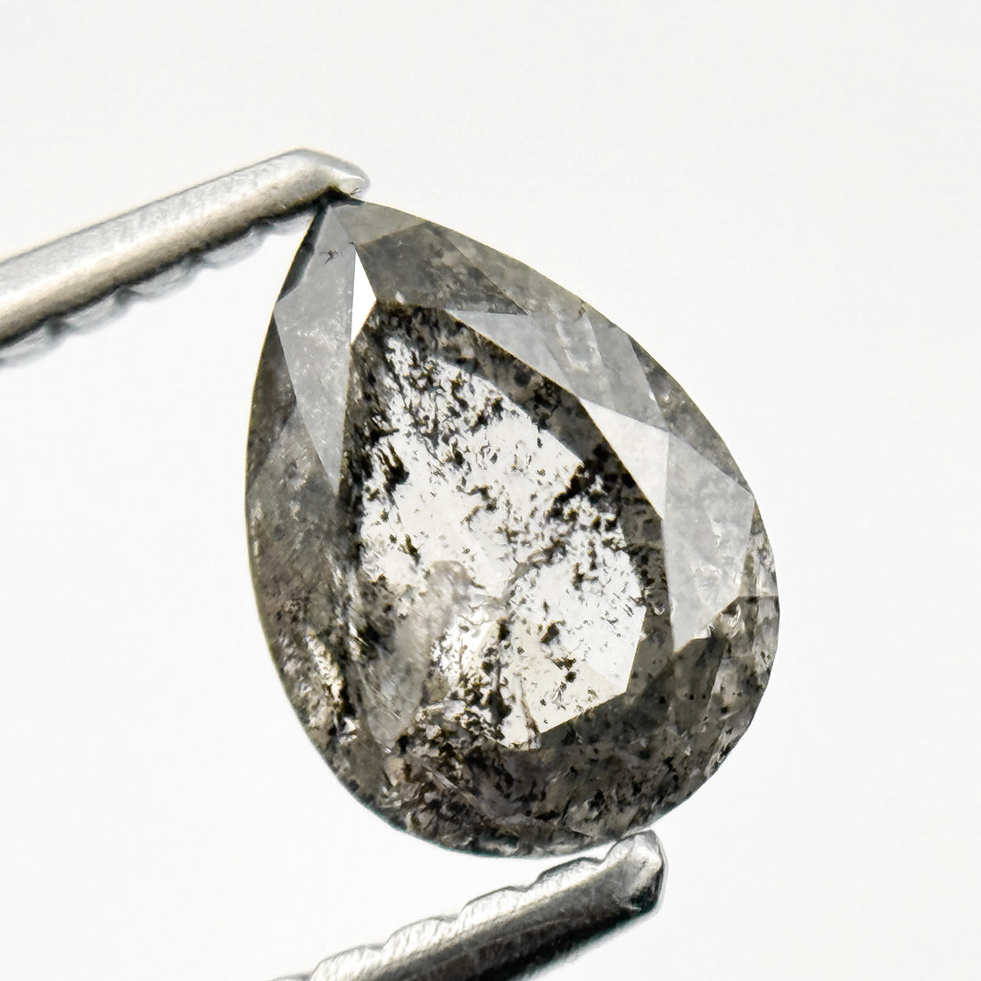 0.87 Ct Pear Rose Cut Grey Natural Galaxy Salt and Pepper Diamond