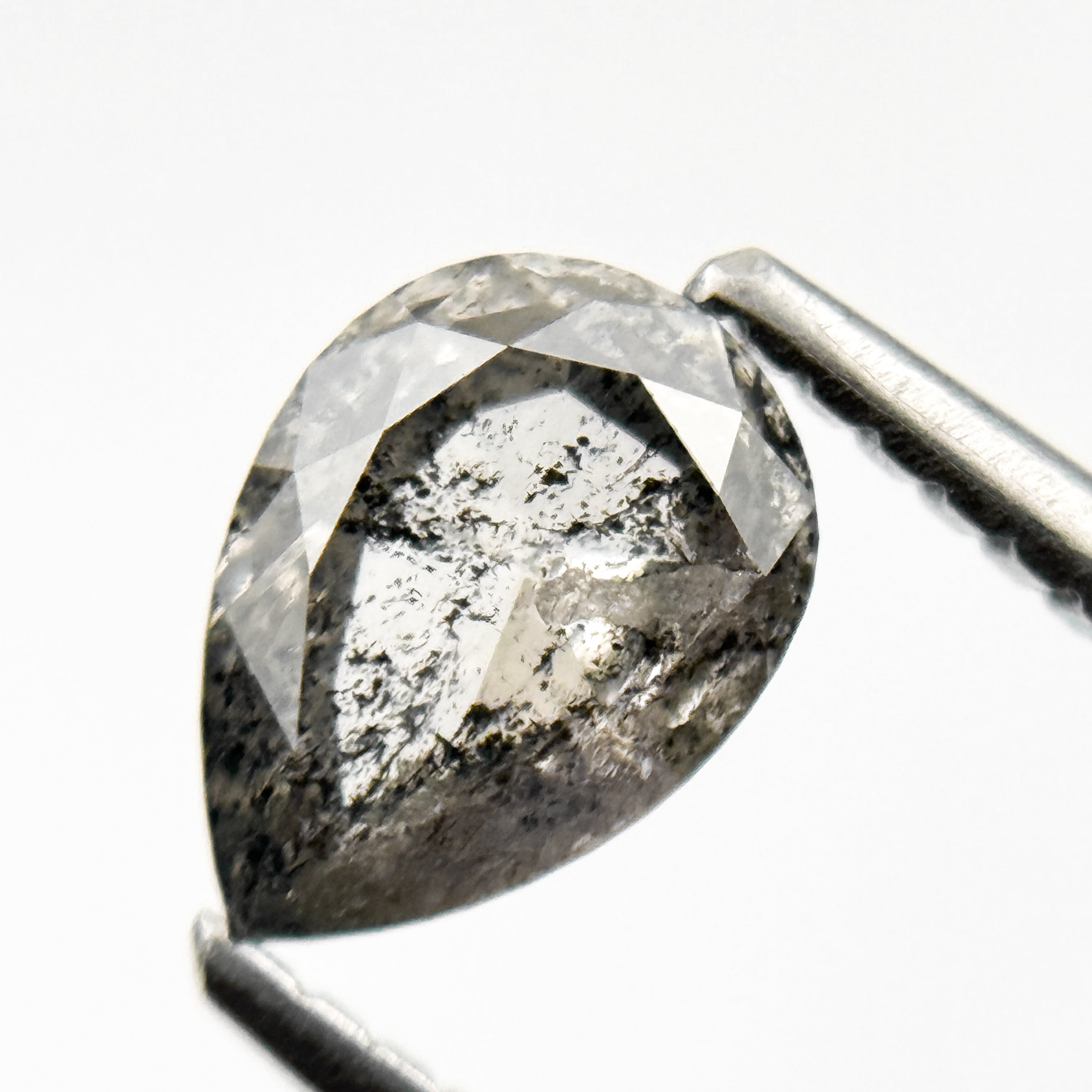 0.87 Ct Pear Rose Cut Grey Natural Galaxy Salt and Pepper Diamond