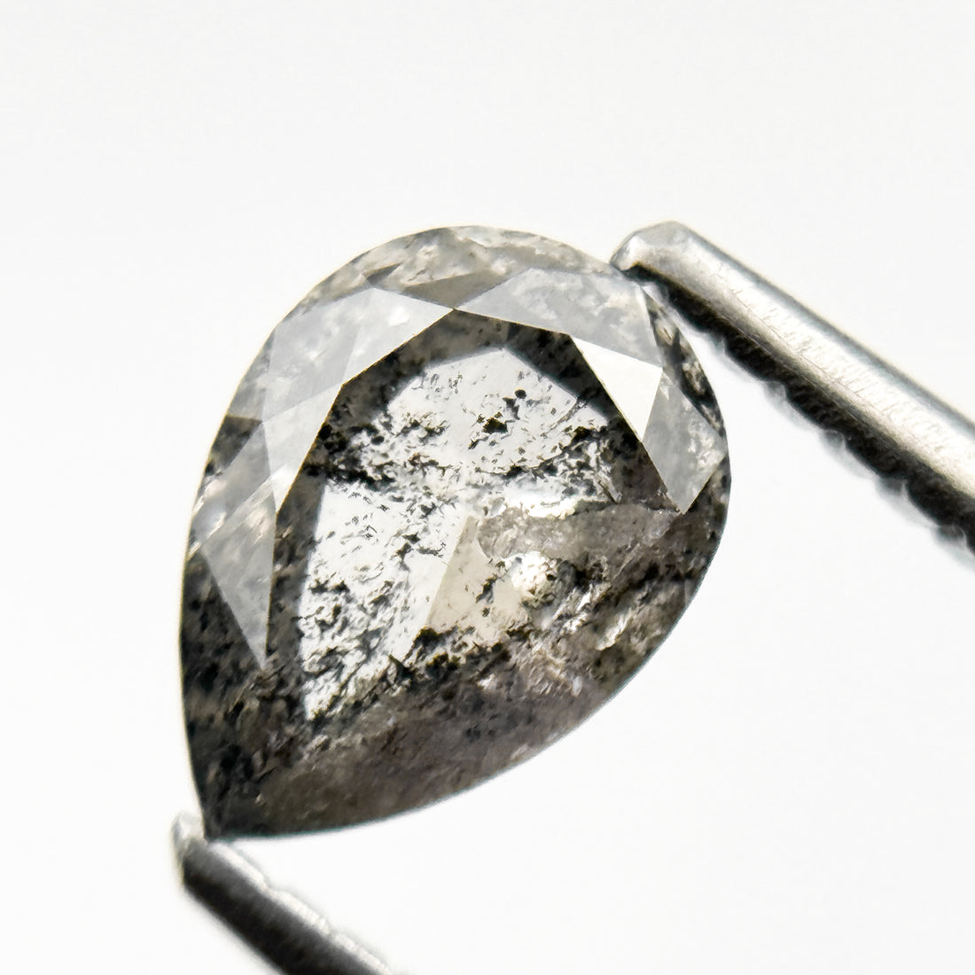 0.87 Ct Pear Rose Cut Grey Natural Galaxy Salt and Pepper Diamond