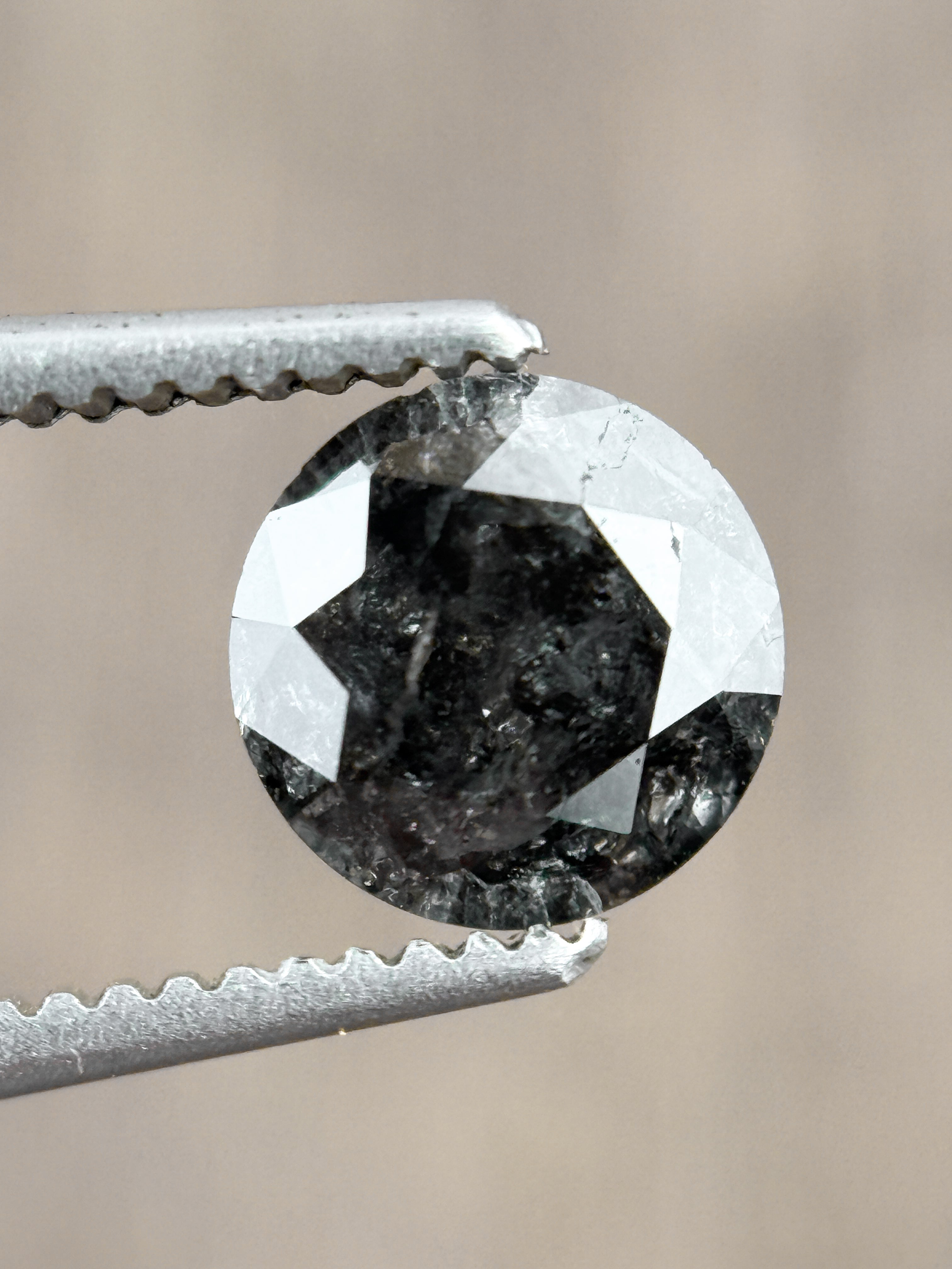 0.73 Ct Round Rose Cut Grey Natural Salt and Pepper Diamond