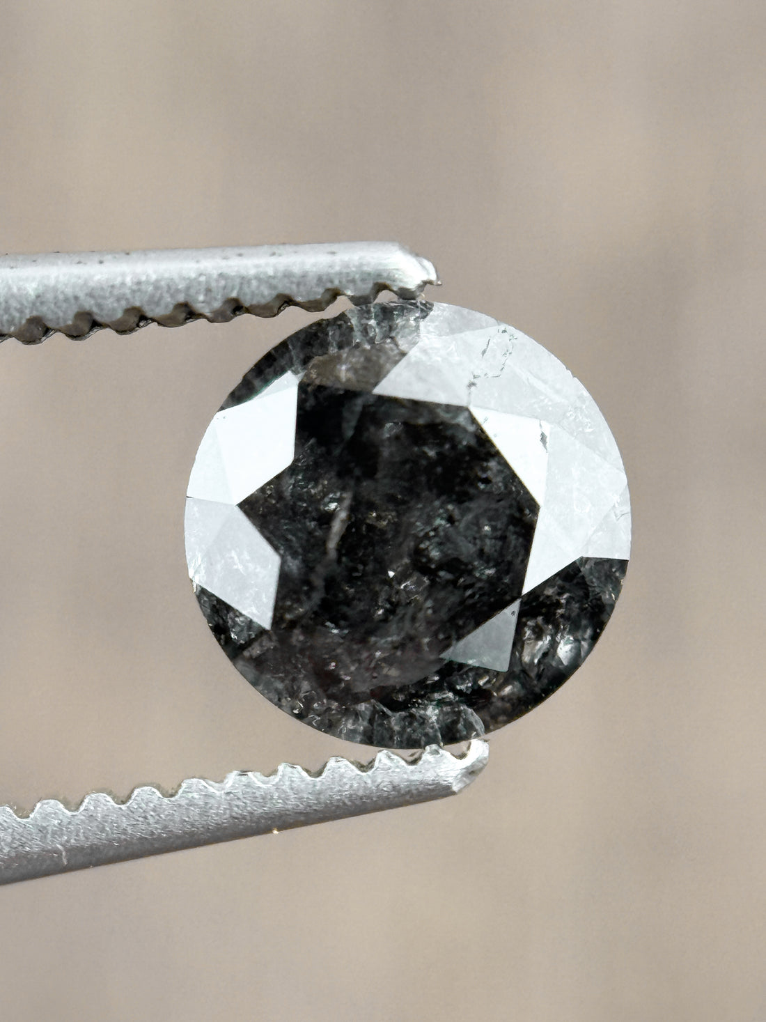 0.73 Ct Round Rose Cut Grey Natural Salt and Pepper Diamond