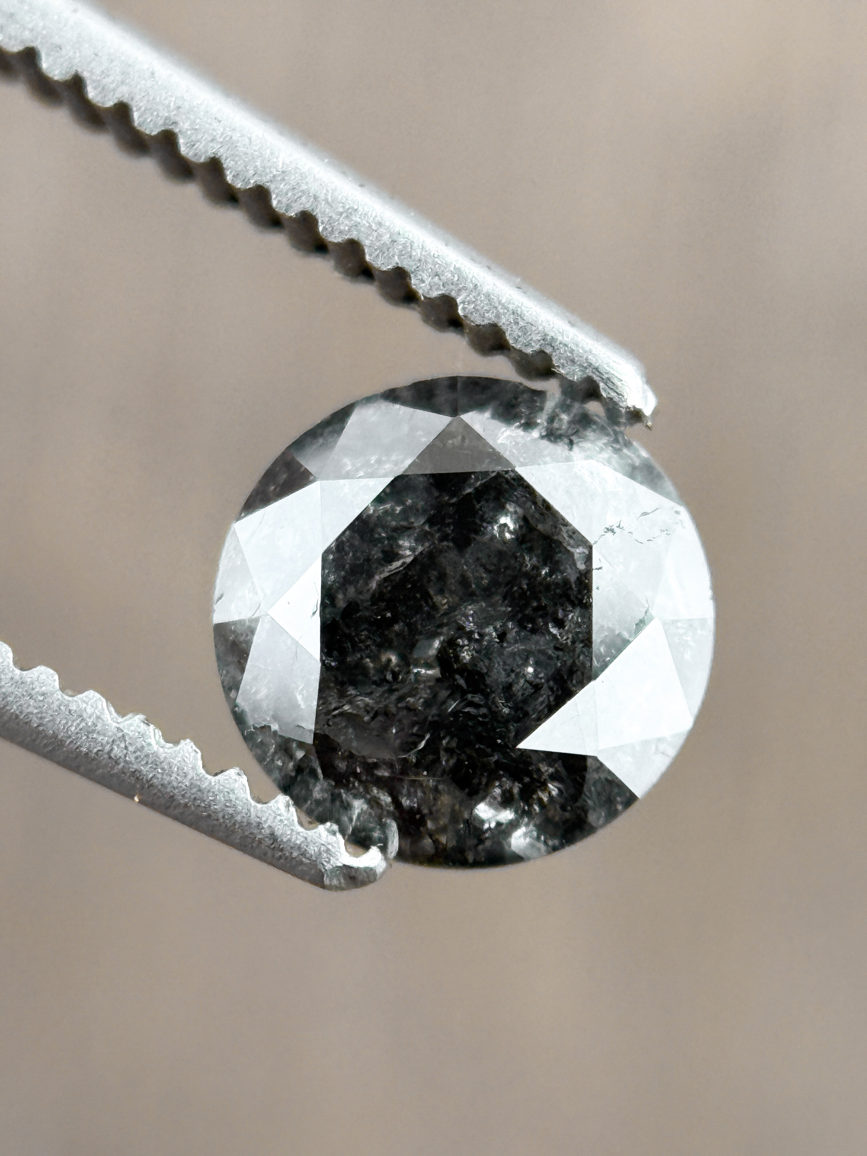 0.73 Ct Round Rose Cut Grey Natural Salt and Pepper Diamond