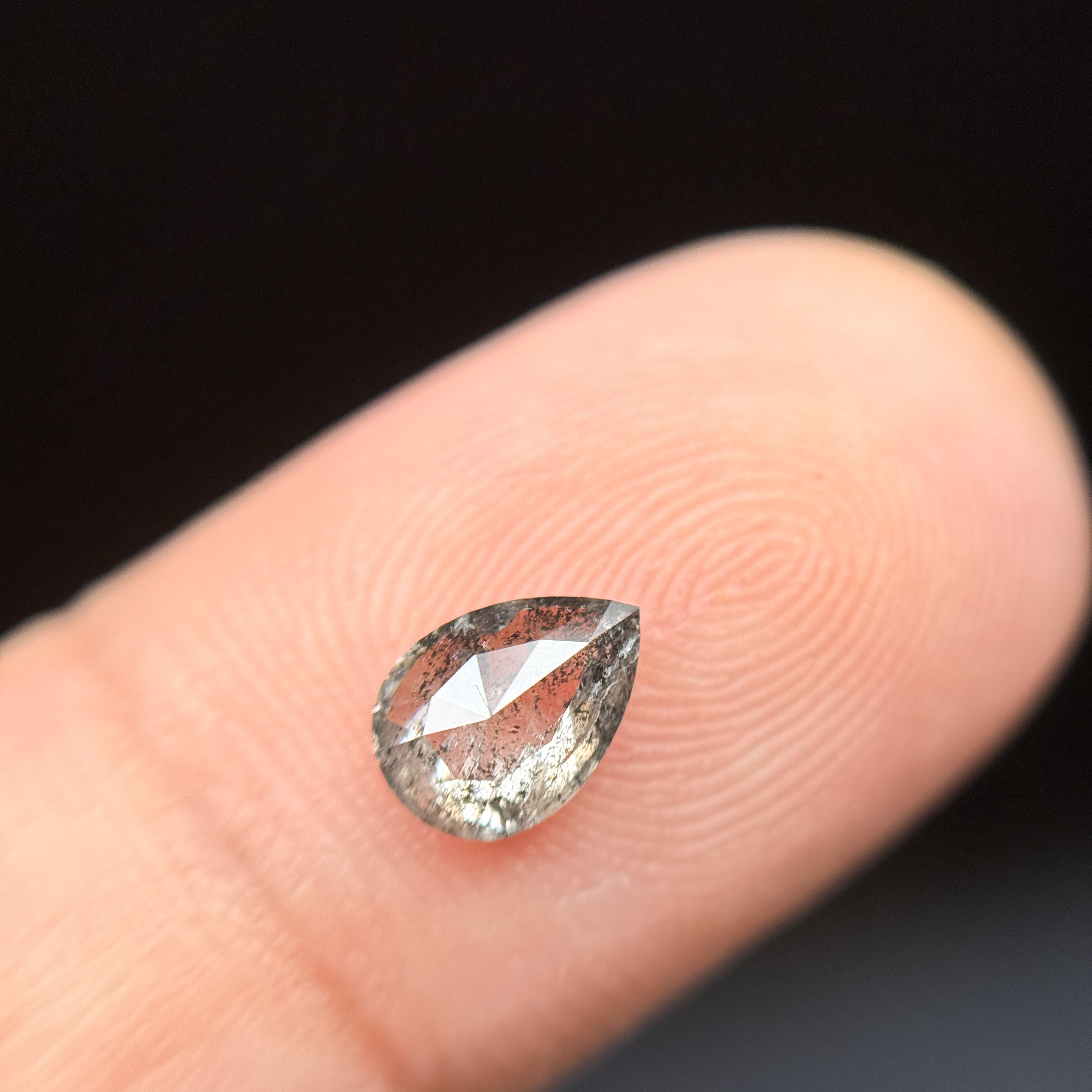 0.87 Ct Pear Rose Cut Grey Natural Galaxy Salt and Pepper Diamond