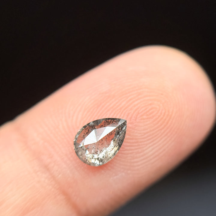 0.87 Ct Pear Rose Cut Grey Natural Galaxy Salt and Pepper Diamond