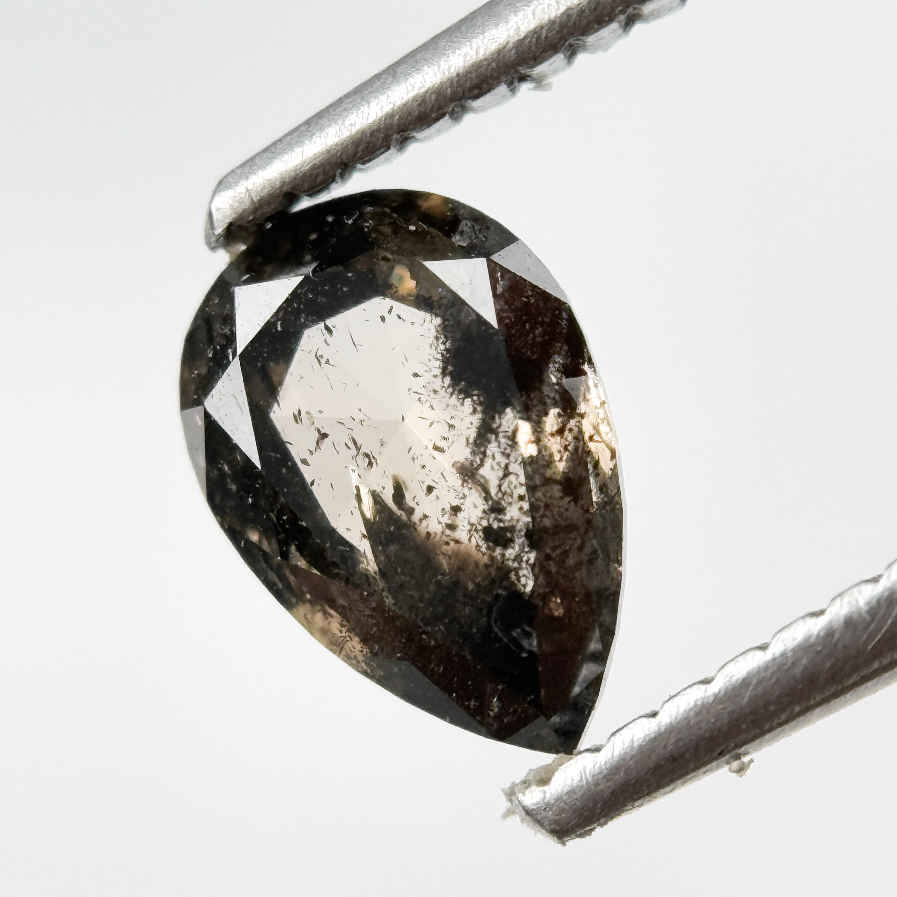 0.83 Ct Pear Rose Cut Grey Natural Salt and Pepper Diamond