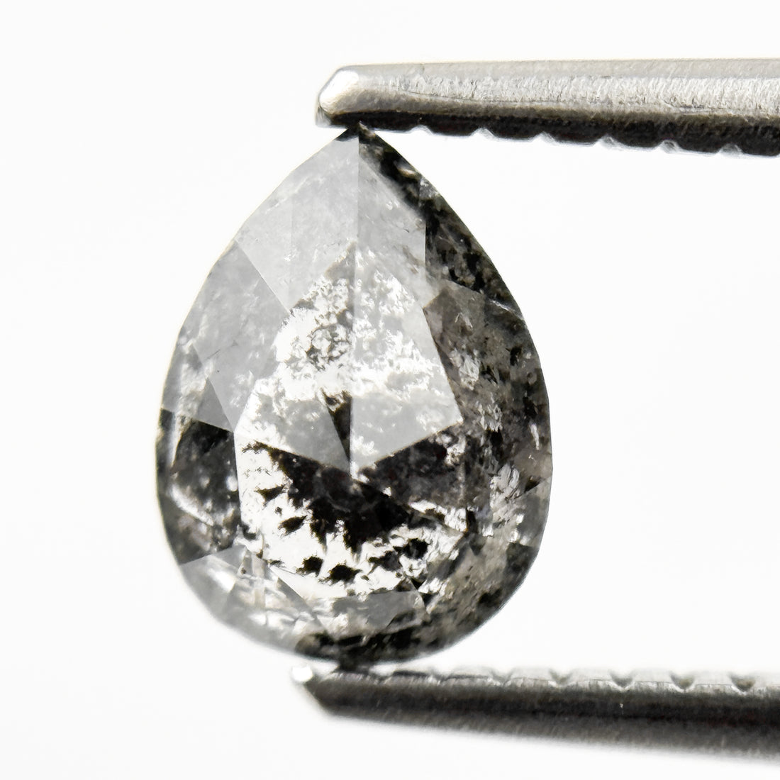 0.96 Ct Pear Rose Cut Grey Natural Galaxy Salt and Pepper Diamond