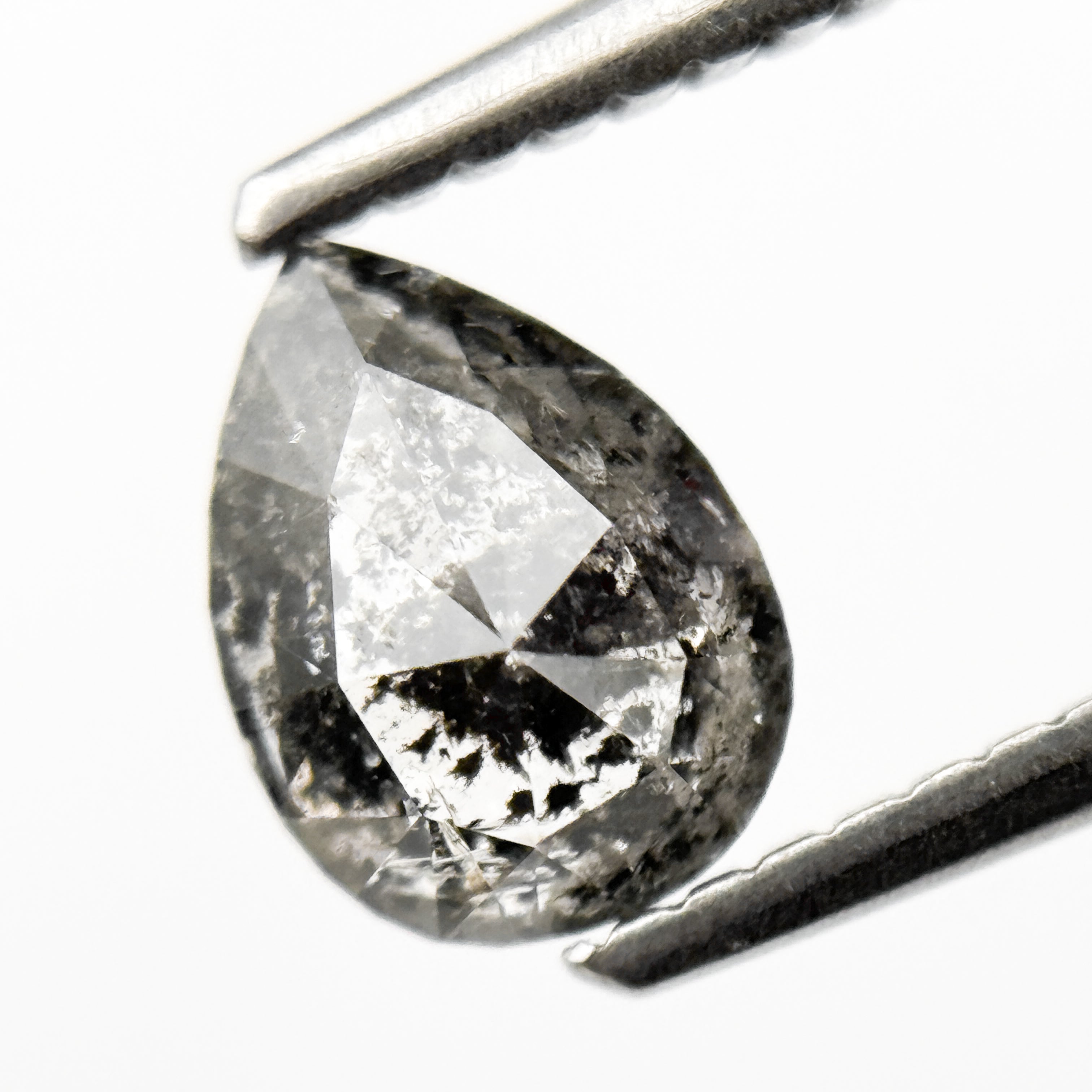 0.96 Ct Pear Rose Cut Grey Natural Galaxy Salt and Pepper Diamond
