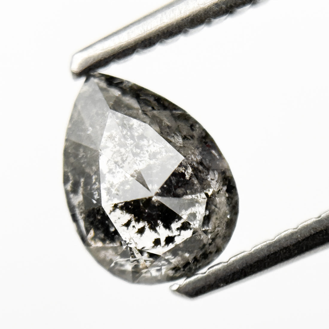 0.96 Ct Pear Rose Cut Grey Natural Galaxy Salt and Pepper Diamond