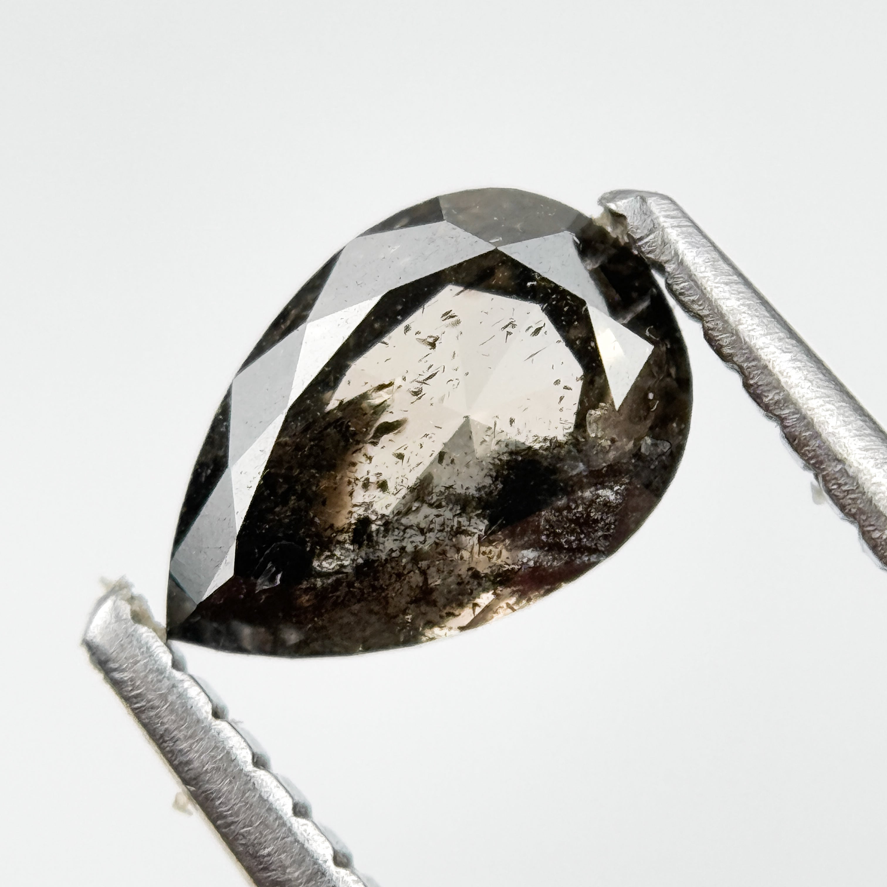 0.83 Ct Pear Rose Cut Grey Natural Salt and Pepper Diamond