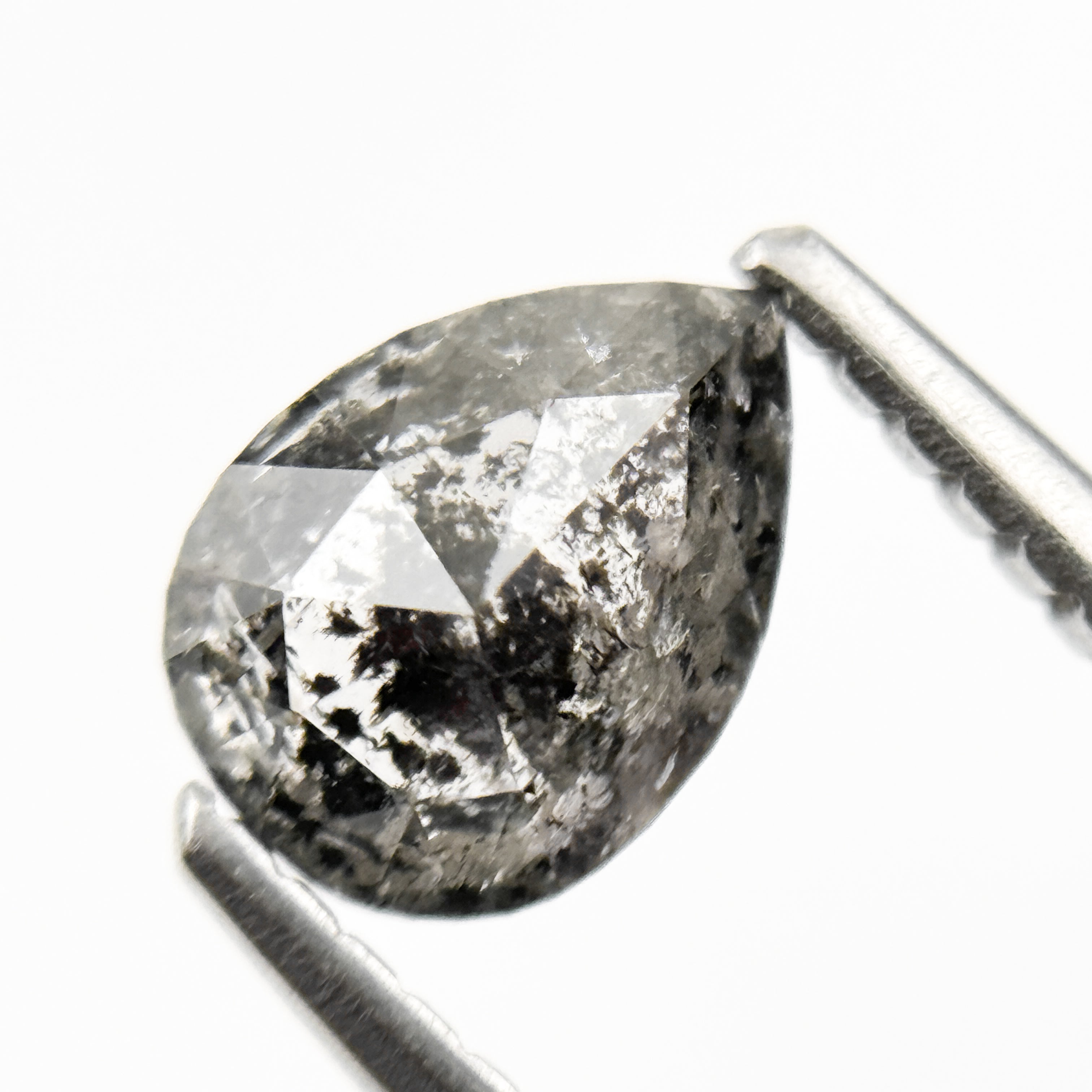0.96 Ct Pear Rose Cut Grey Natural Galaxy Salt and Pepper Diamond