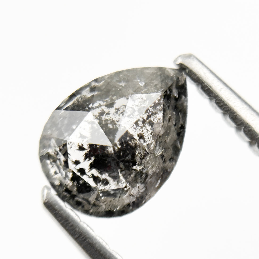 0.96 Ct Pear Rose Cut Grey Natural Galaxy Salt and Pepper Diamond