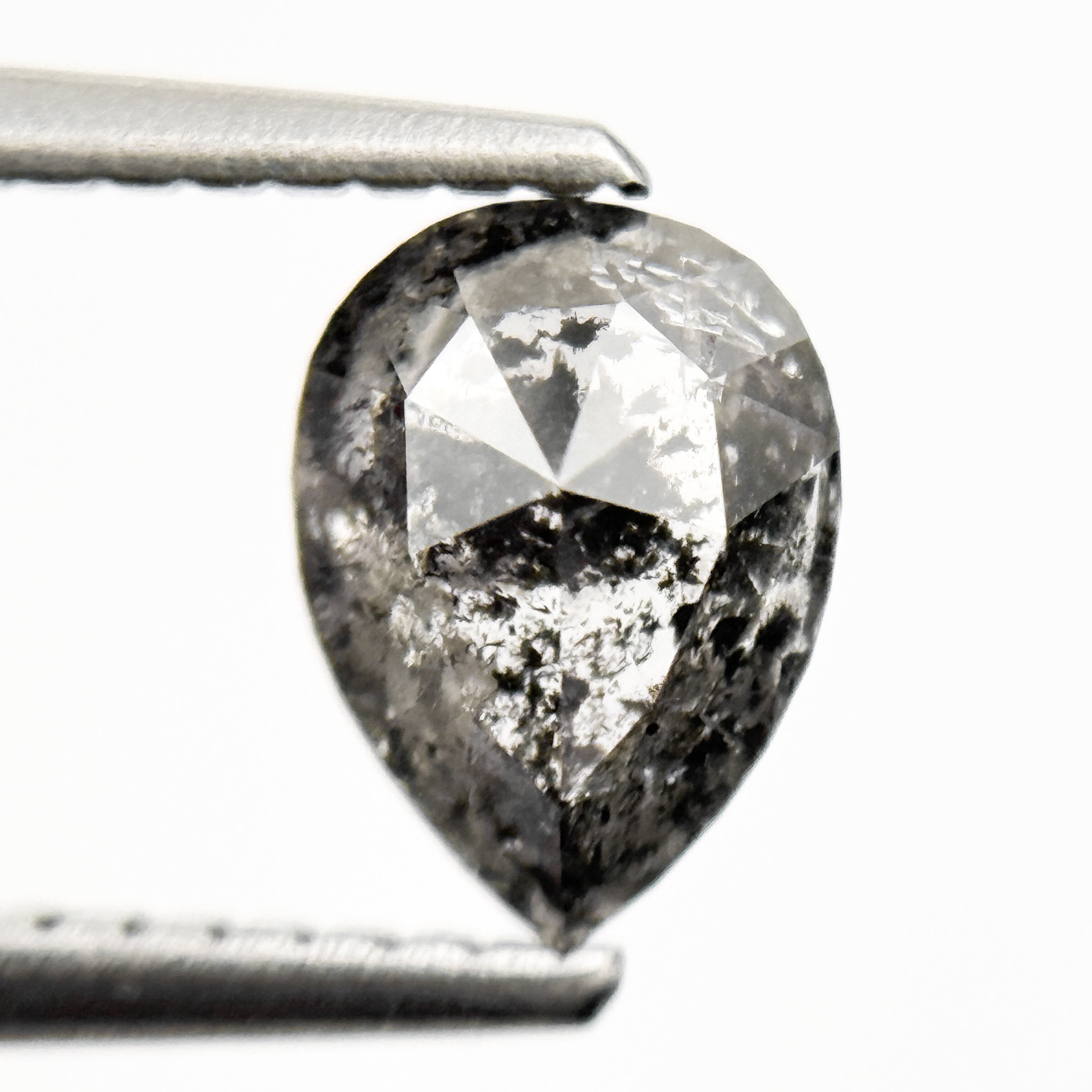 0.96 Ct Pear Rose Cut Grey Natural Galaxy Salt and Pepper Diamond