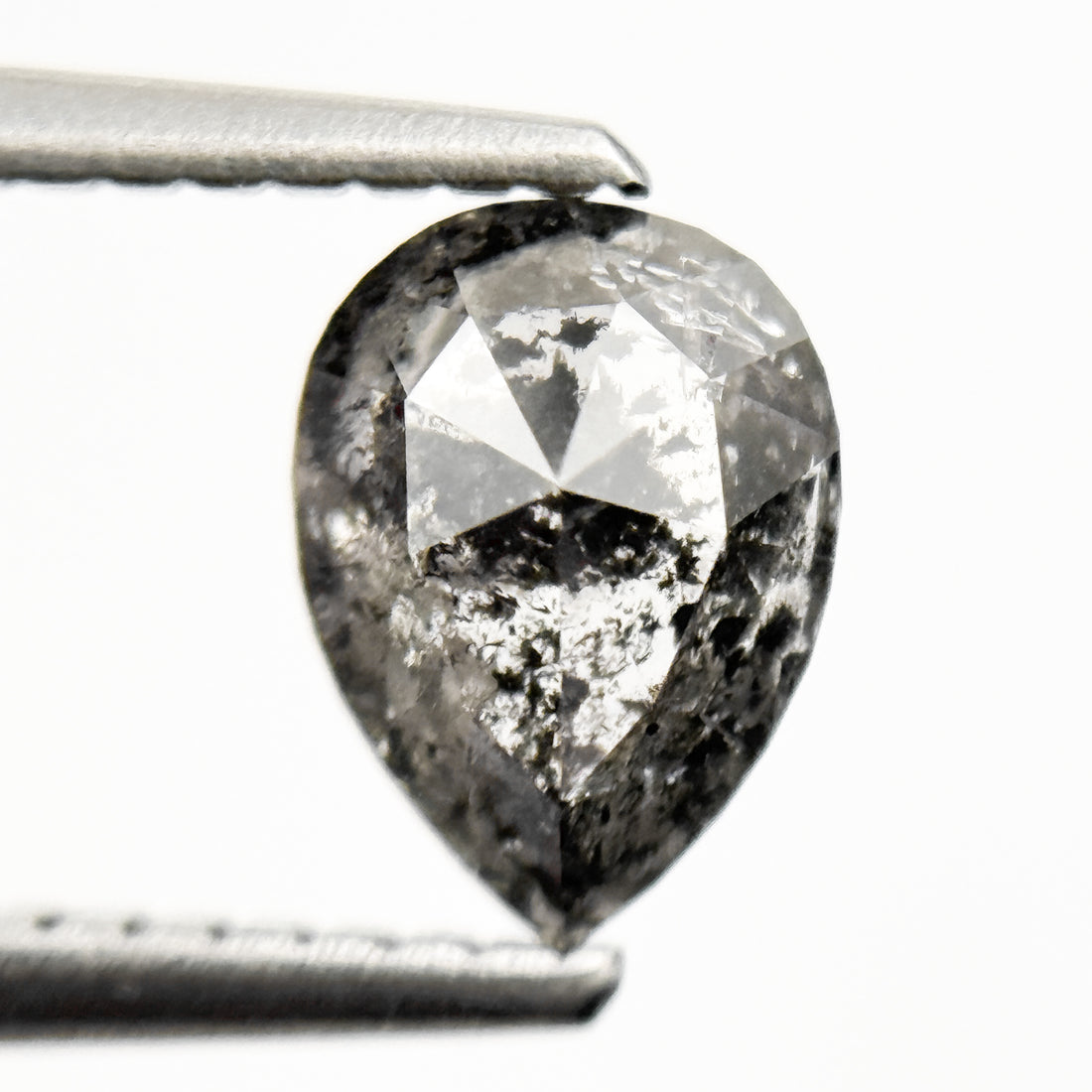0.96 Ct Pear Rose Cut Grey Natural Galaxy Salt and Pepper Diamond
