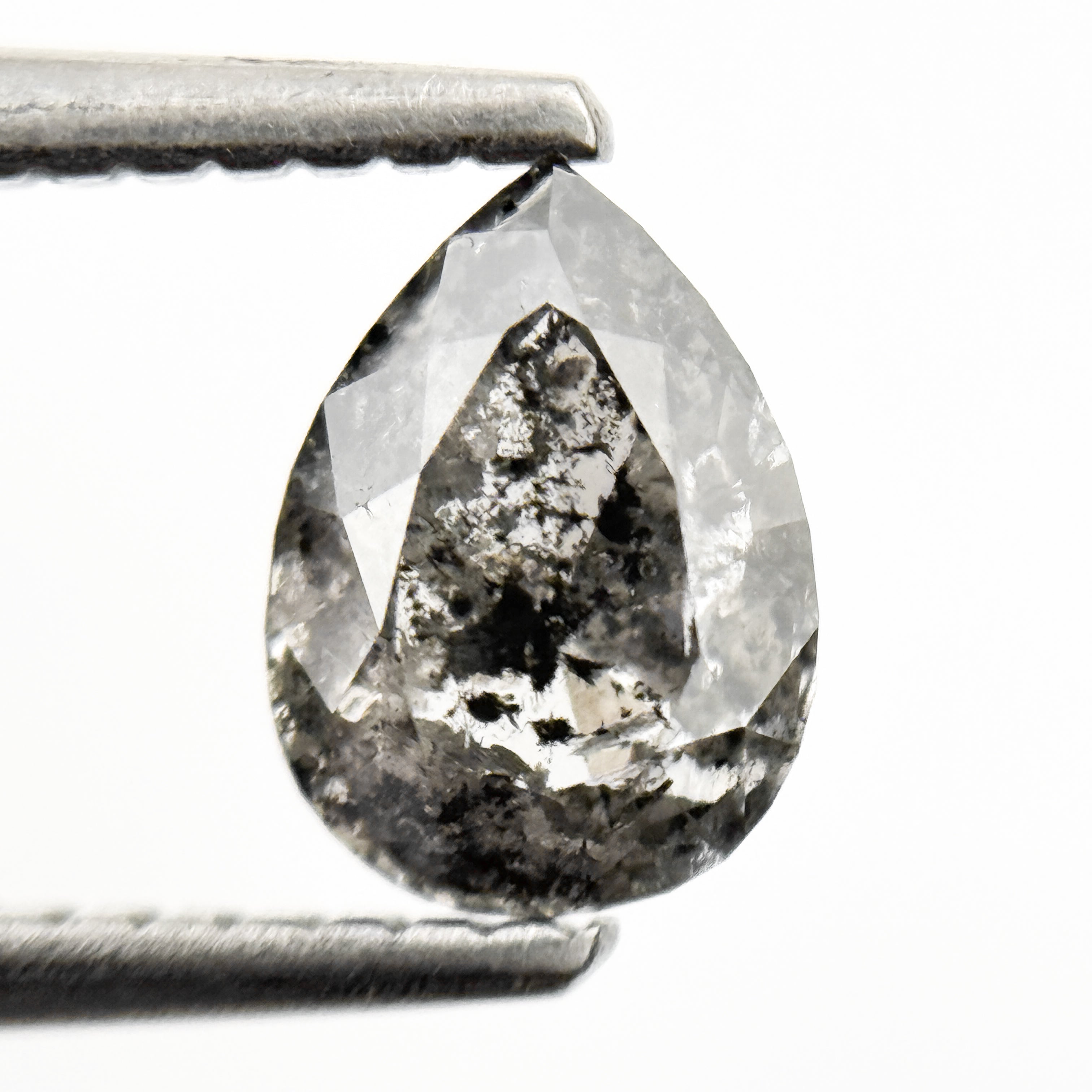 0.96 Ct Pear Rose Cut Grey Natural Galaxy Salt and Pepper Diamond