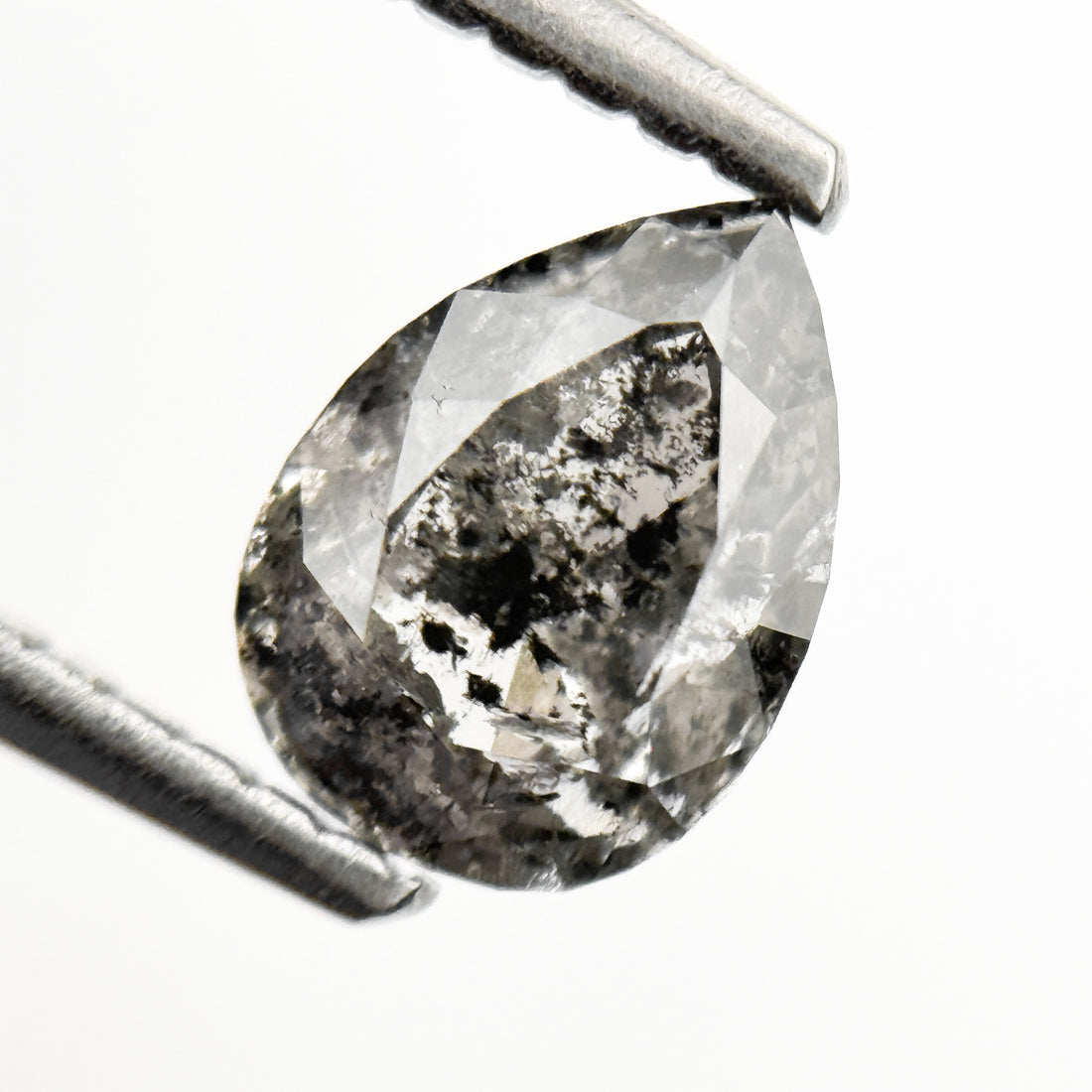 0.96 Ct Pear Rose Cut Grey Natural Galaxy Salt and Pepper Diamond