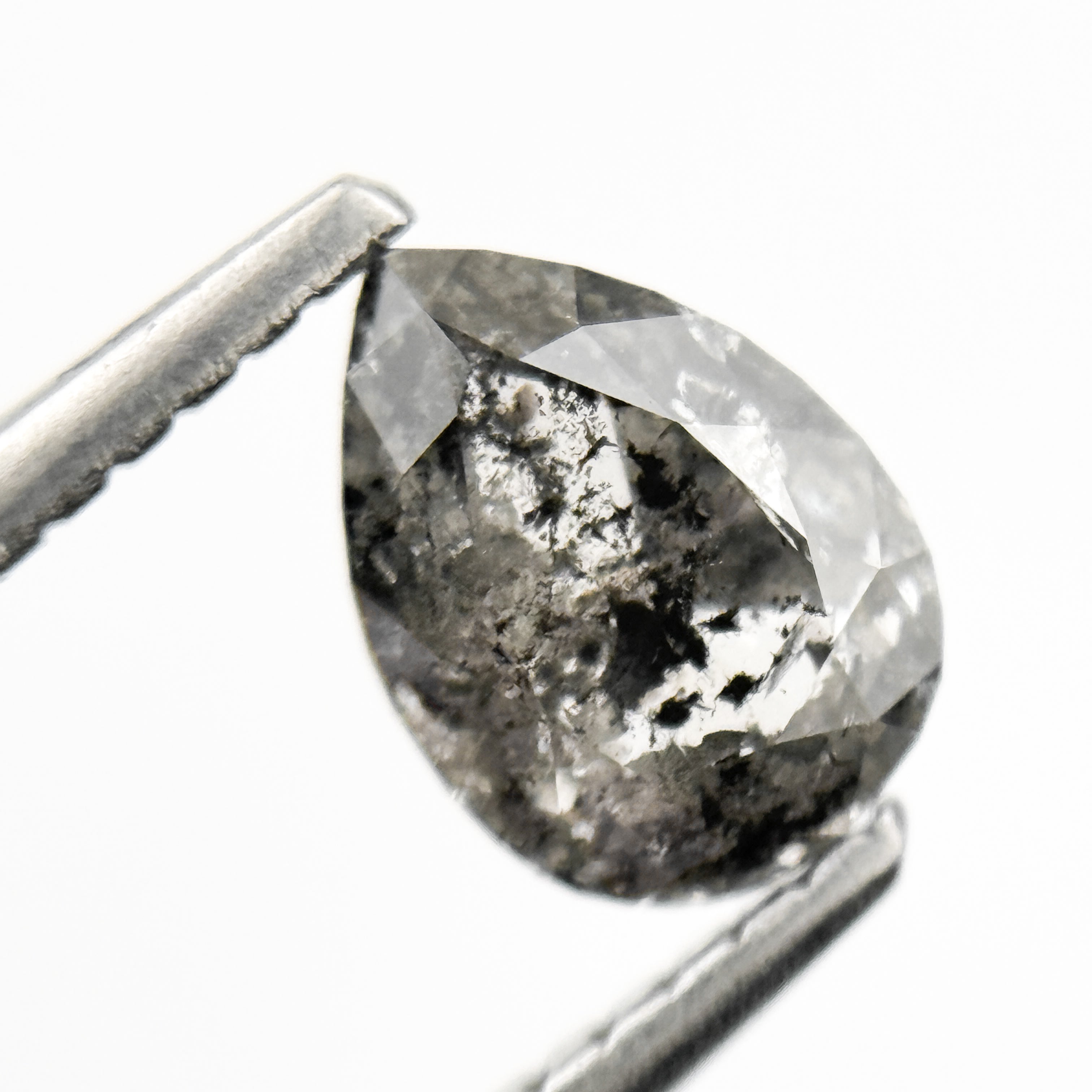0.96 Ct Pear Rose Cut Grey Natural Galaxy Salt and Pepper Diamond