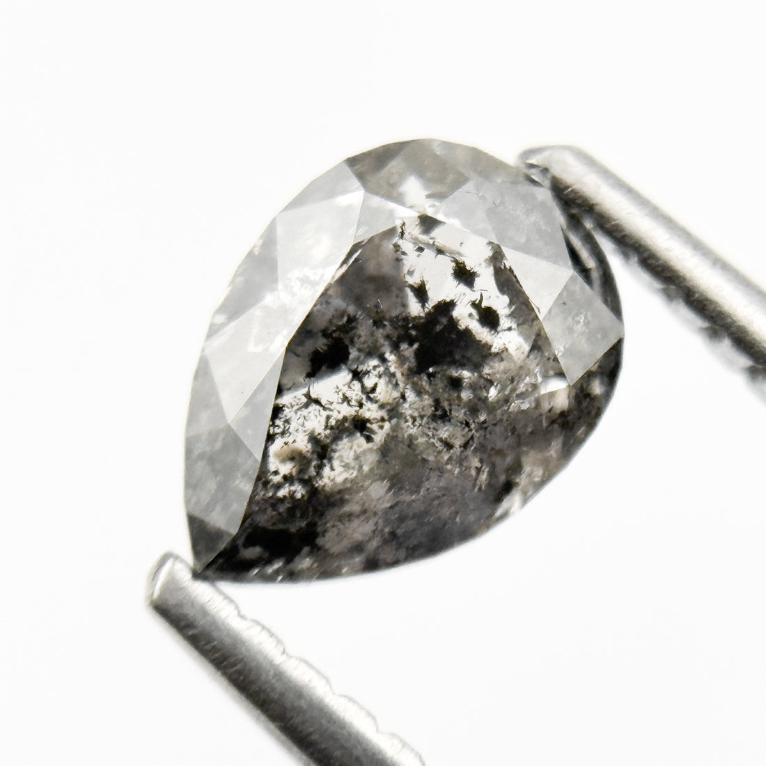0.96 Ct Pear Rose Cut Grey Natural Galaxy Salt and Pepper Diamond