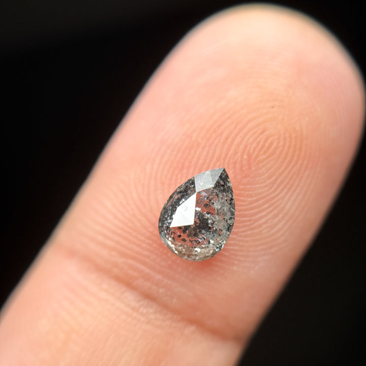 0.96 Ct Pear Rose Cut Grey Natural Galaxy Salt and Pepper Diamond