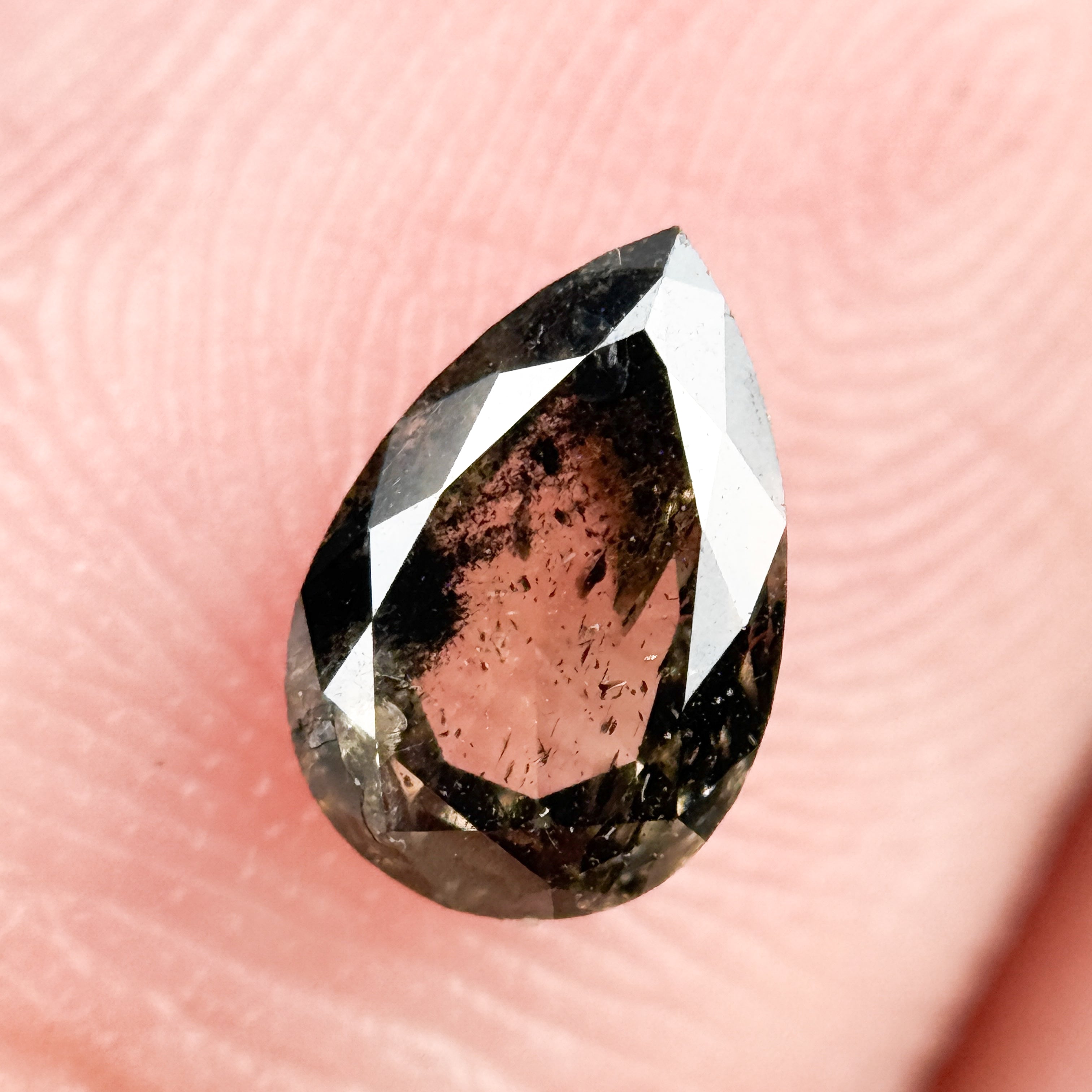 0.83 Ct Pear Rose Cut Grey Natural Salt and Pepper Diamond