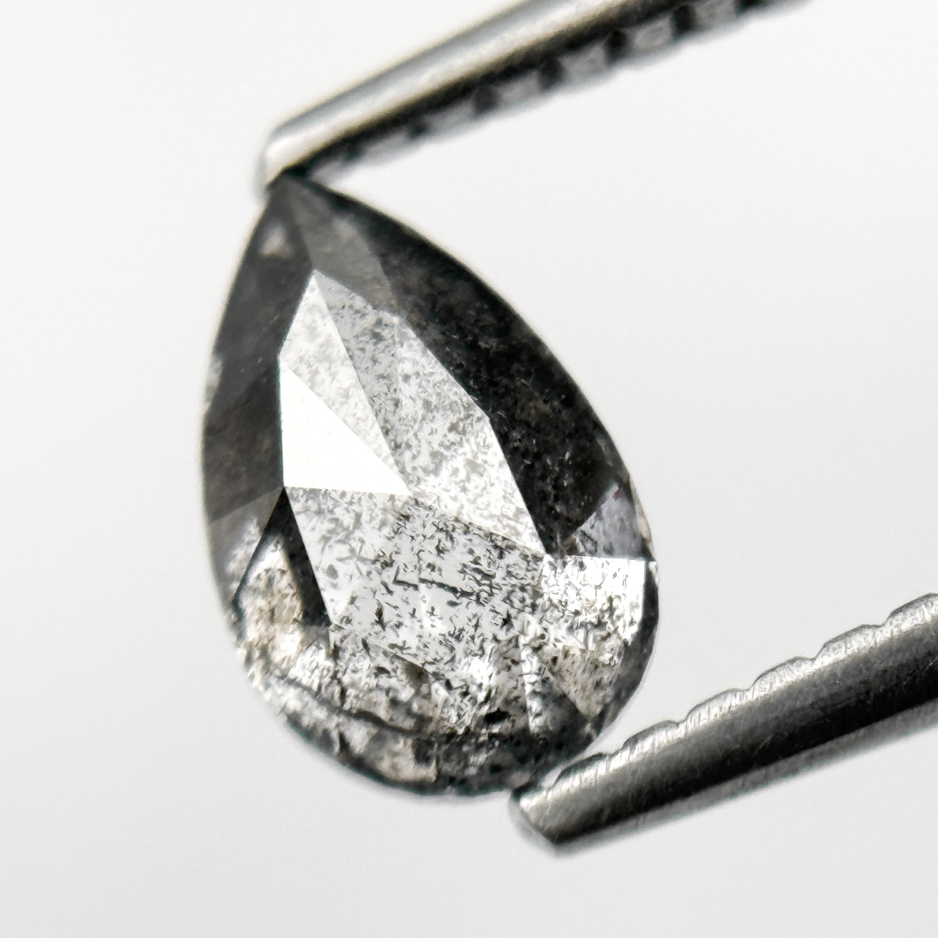 0.86 Ct Pear Rose Cut Grey Natural Minimalist Salt and Pepper Diamond