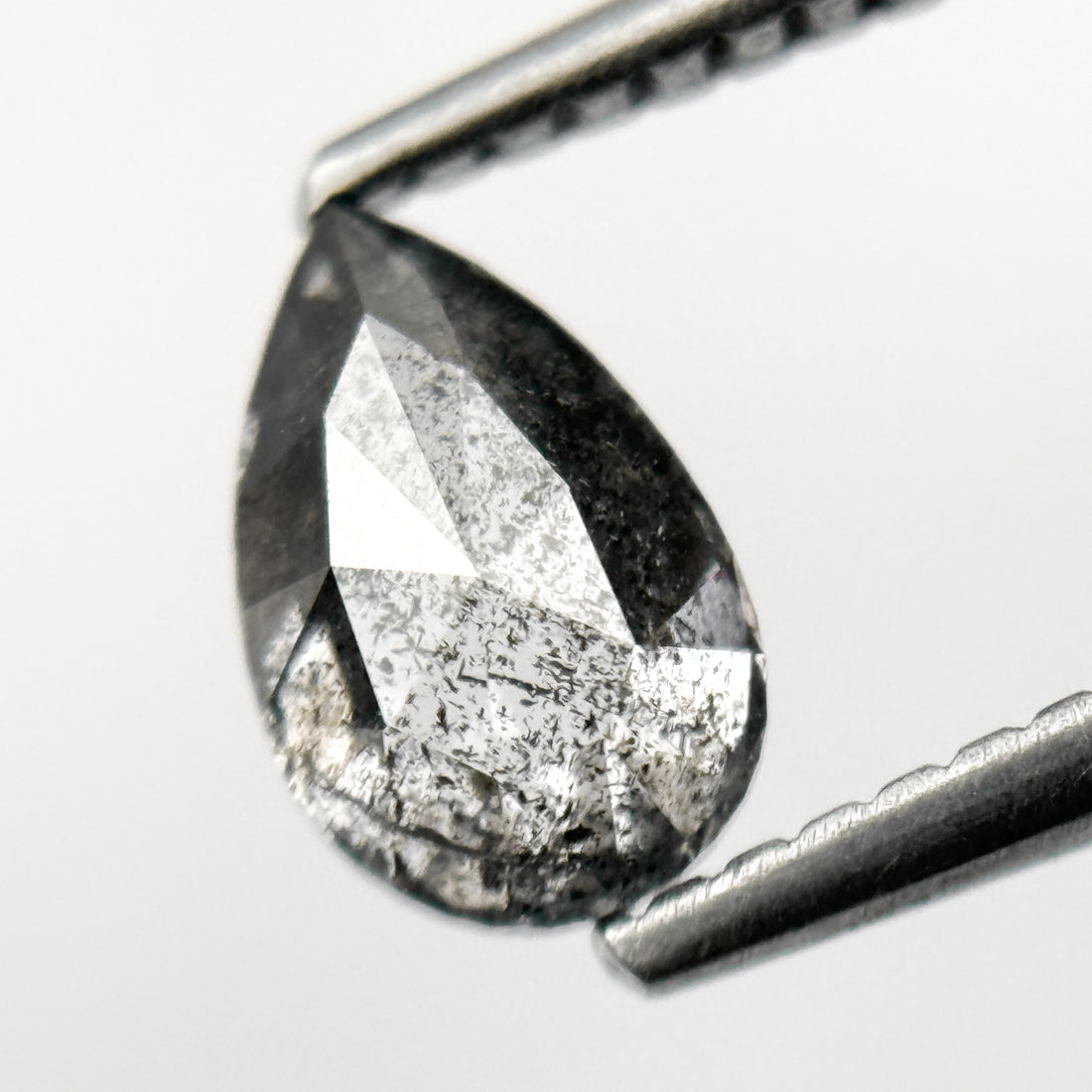 0.86 Ct Pear Rose Cut Grey Natural Minimalist Salt and Pepper Diamond