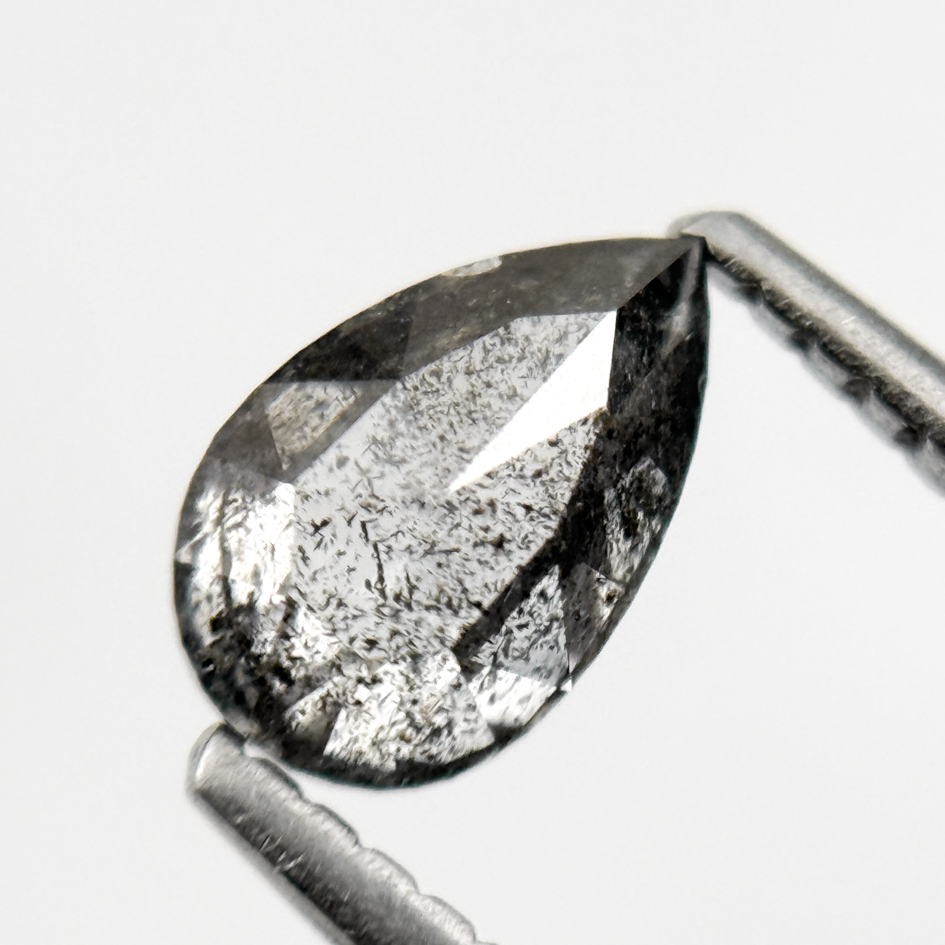 0.86 Ct Pear Rose Cut Grey Natural Minimalist Salt and Pepper Diamond
