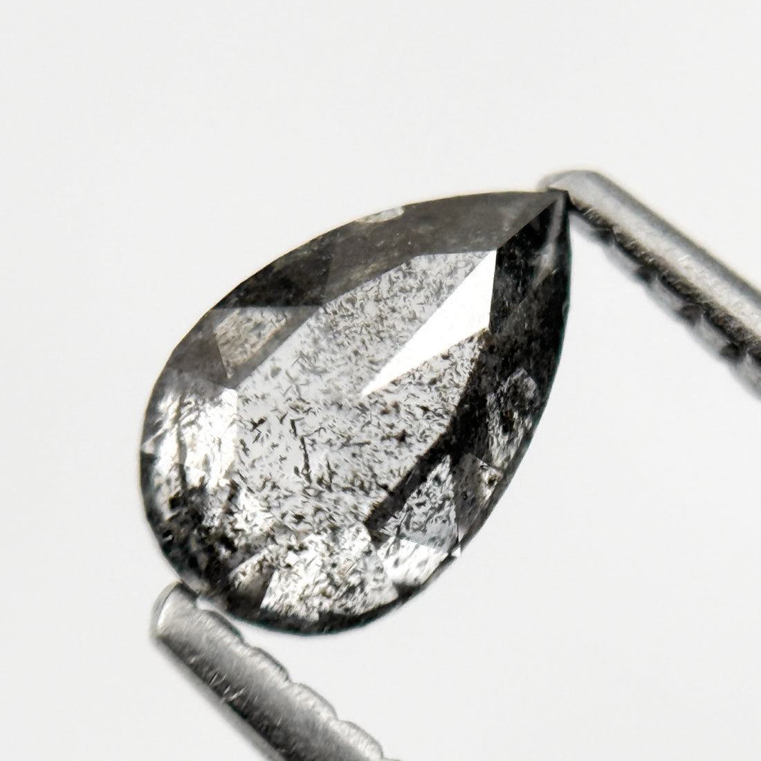 0.86 Ct Pear Rose Cut Grey Natural Minimalist Salt and Pepper Diamond