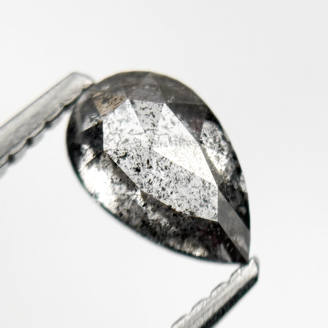0.86 Ct Pear Rose Cut Grey Natural Minimalist Salt and Pepper Diamond