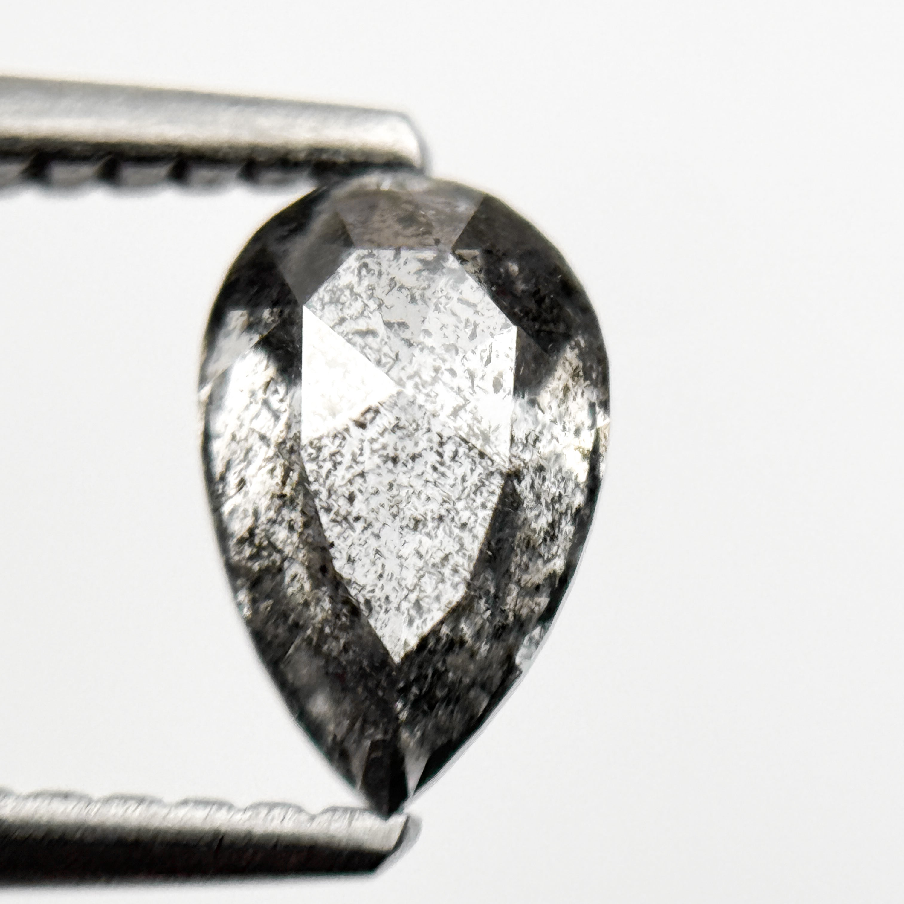 0.86 Ct Pear Rose Cut Grey Natural Minimalist Salt and Pepper Diamond