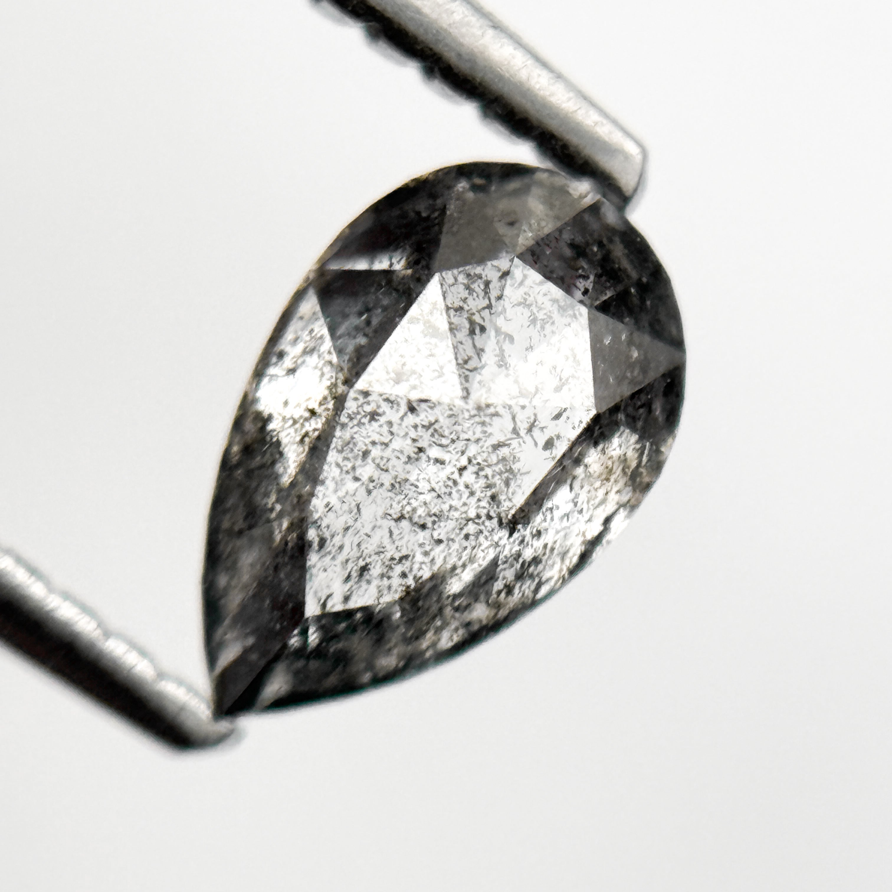 0.86 Ct Pear Rose Cut Grey Natural Minimalist Salt and Pepper Diamond