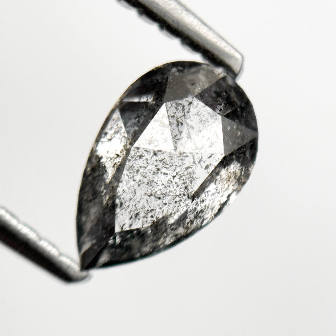0.86 Ct Pear Rose Cut Grey Natural Minimalist Salt and Pepper Diamond