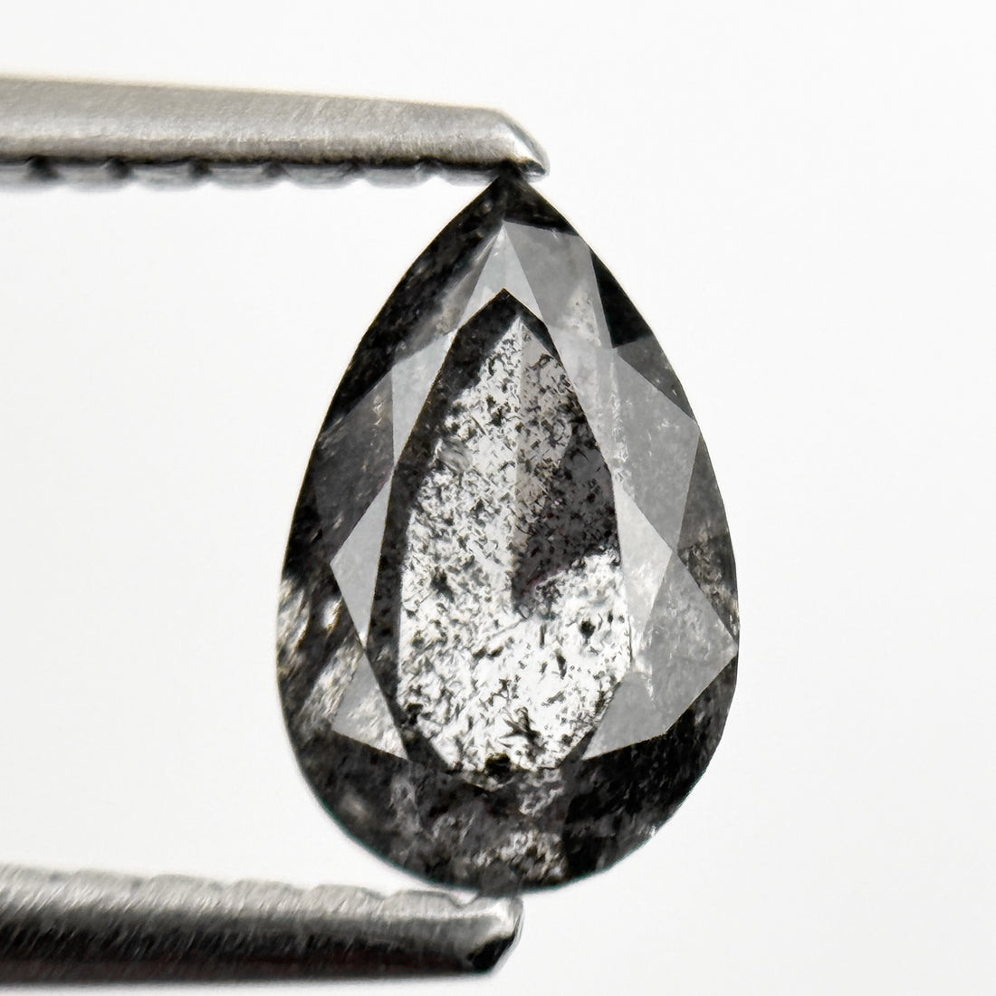 0.86 Ct Pear Rose Cut Grey Natural Minimalist Salt and Pepper Diamond