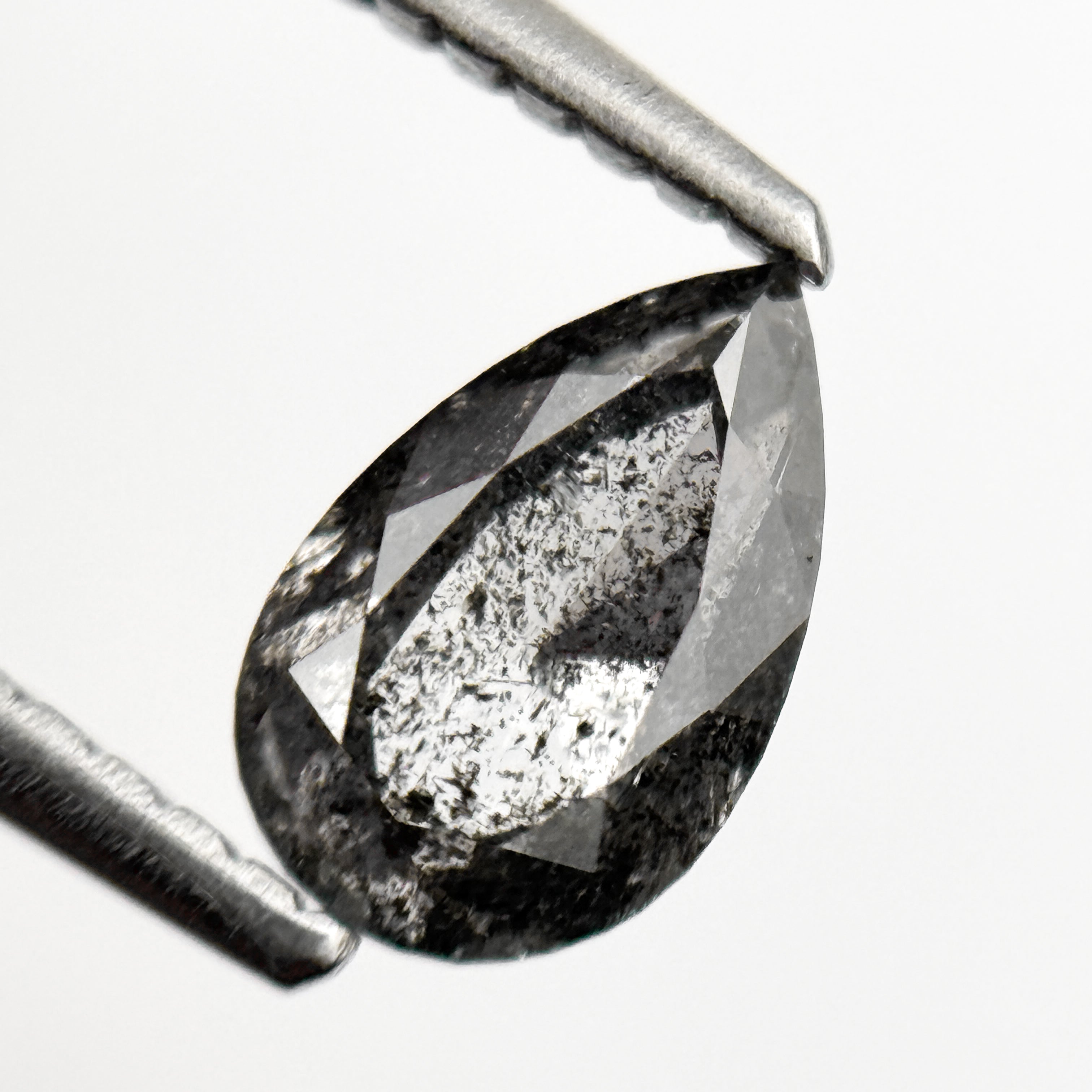 0.86 Ct Pear Rose Cut Grey Natural Minimalist Salt and Pepper Diamond