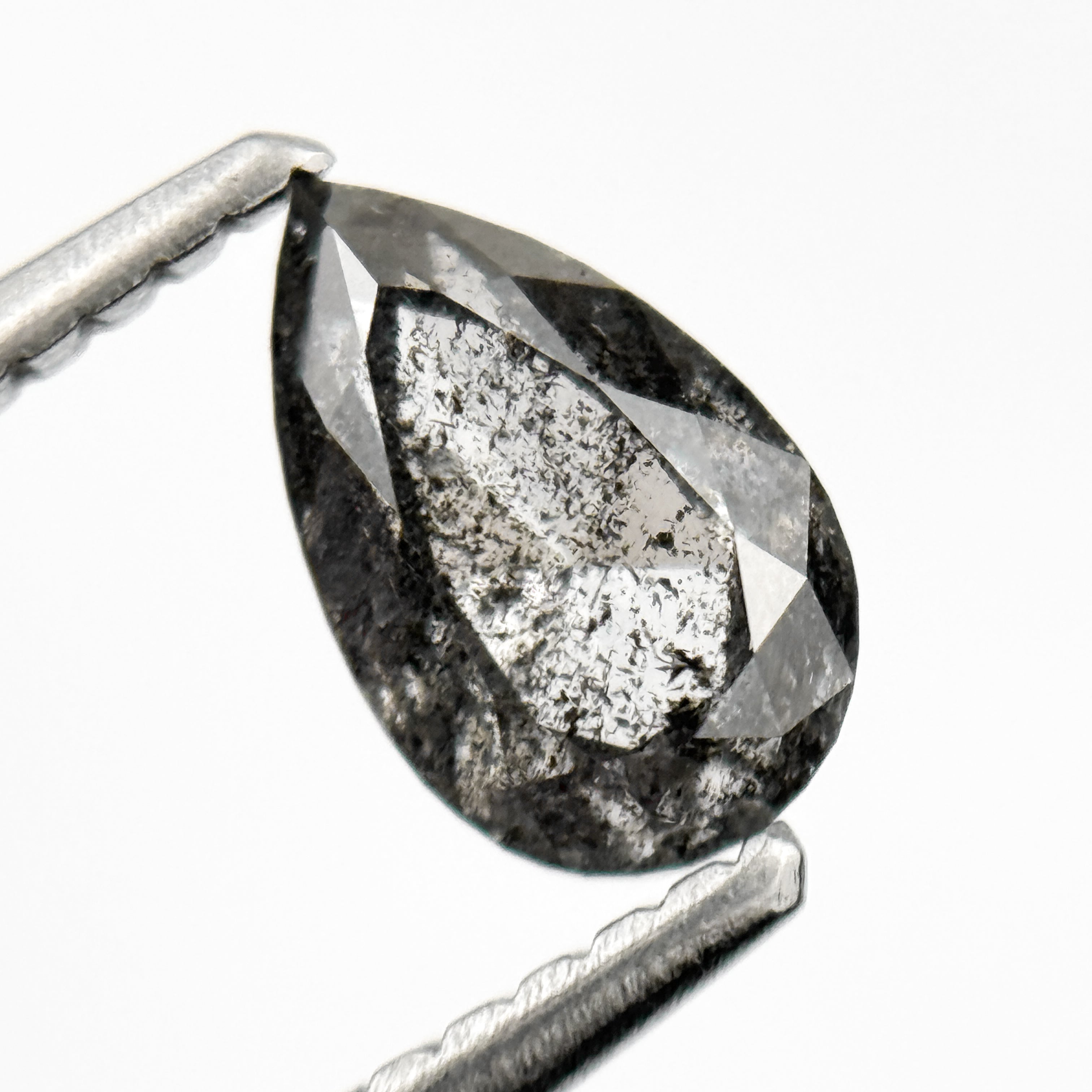 0.86 Ct Pear Rose Cut Grey Natural Minimalist Salt and Pepper Diamond