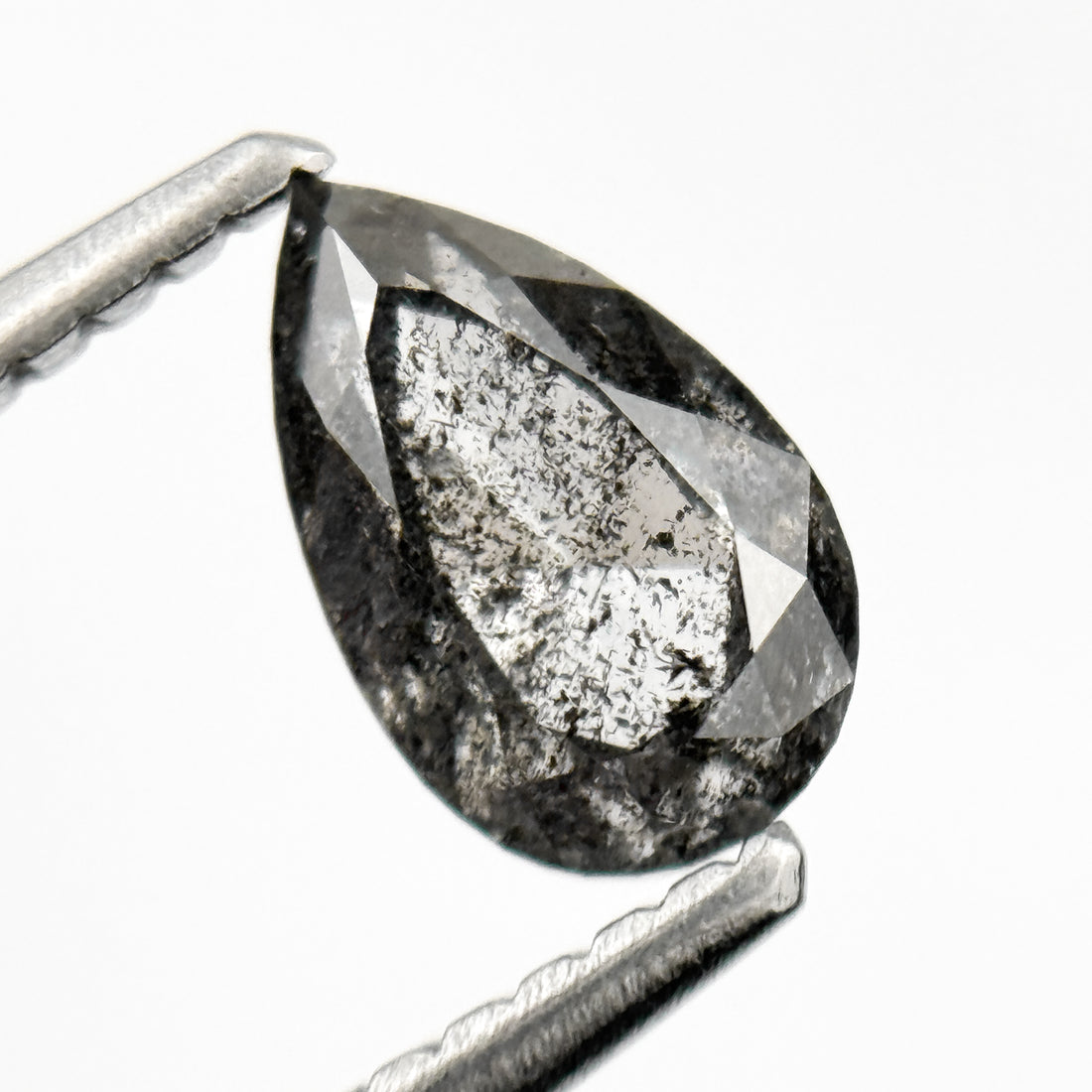 0.86 Ct Pear Rose Cut Grey Natural Minimalist Salt and Pepper Diamond