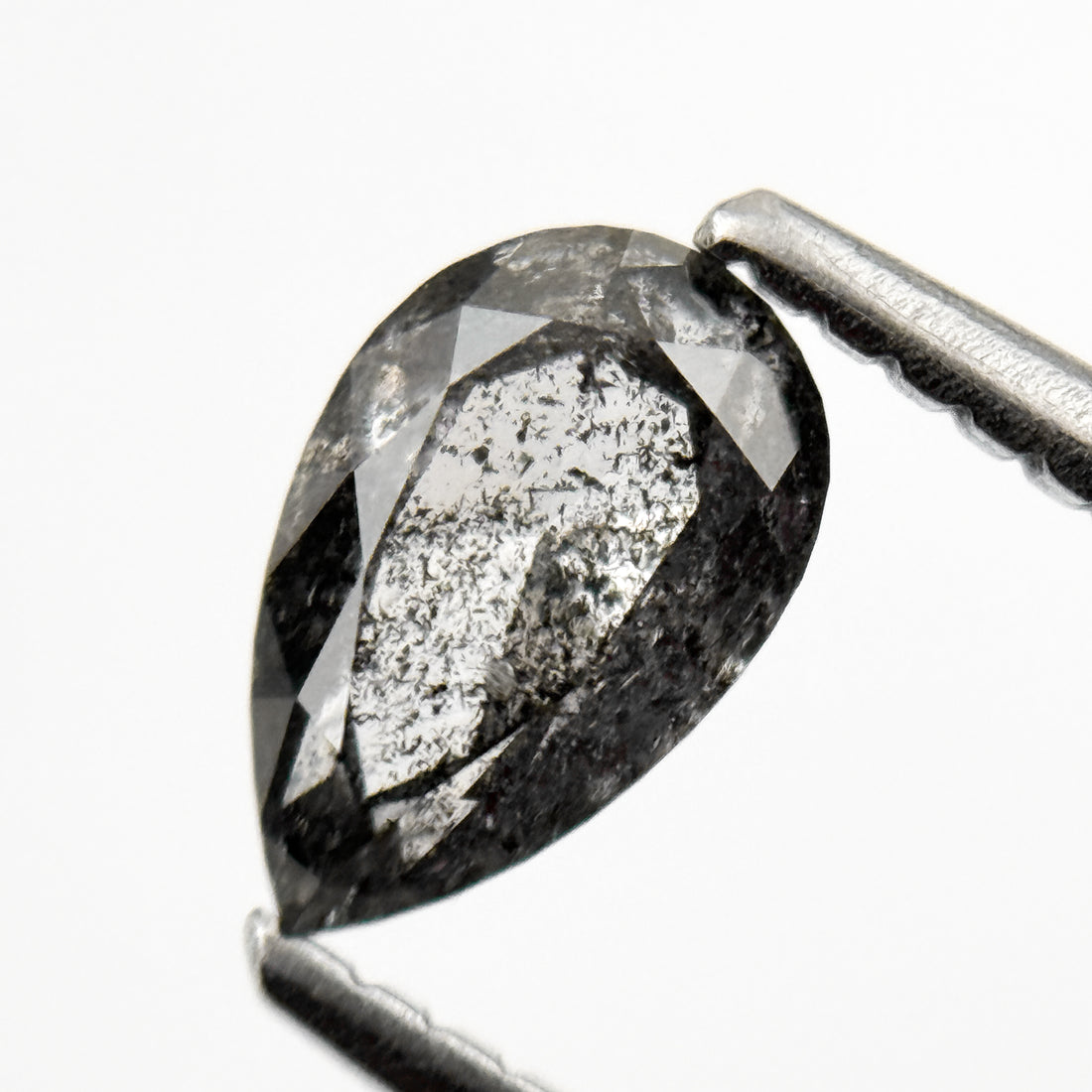 0.86 Ct Pear Rose Cut Grey Natural Minimalist Salt and Pepper Diamond