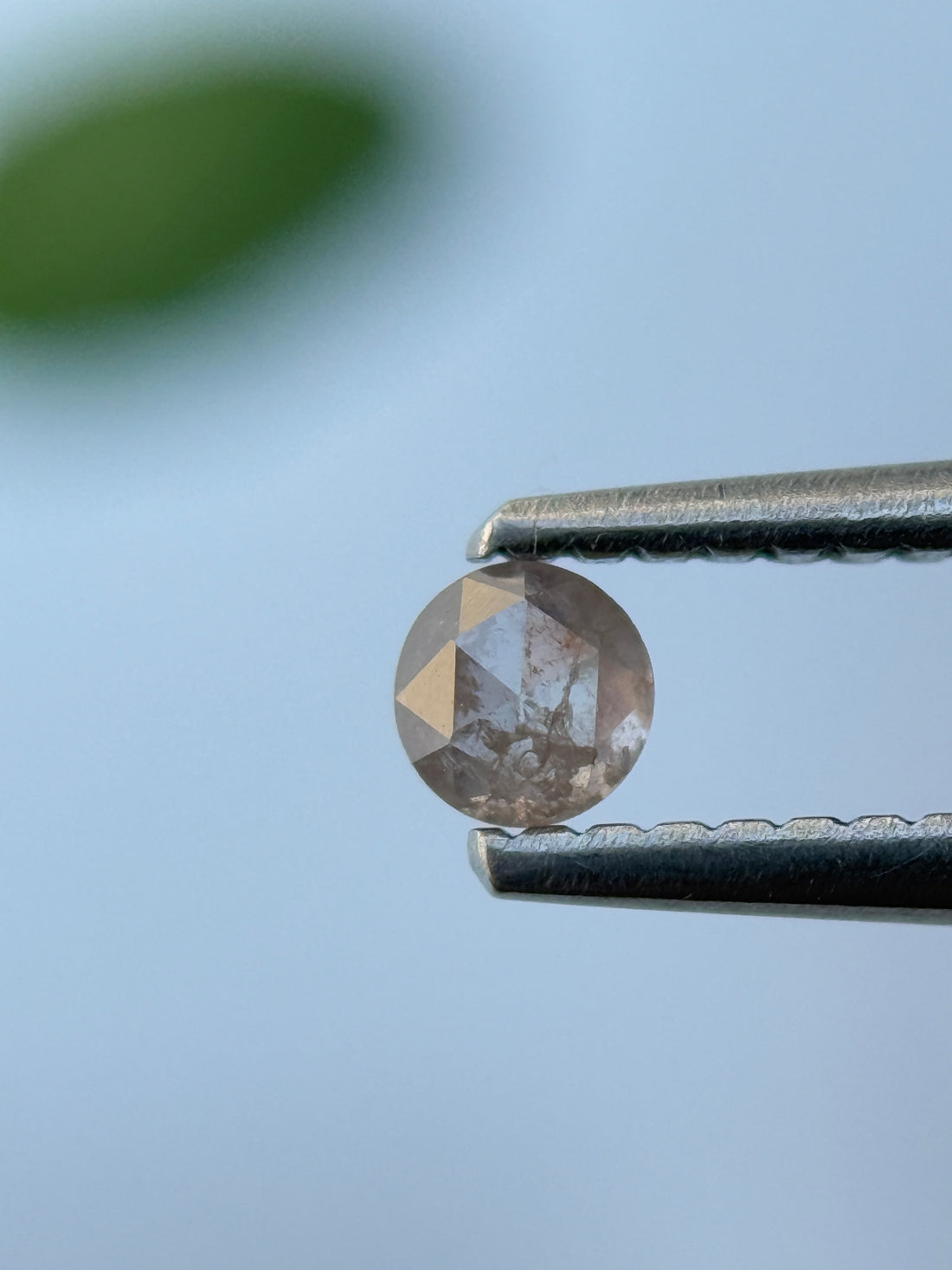 0.20 Ct Round Rose Cut Milky White Natural Salt and Pepper Diamond
