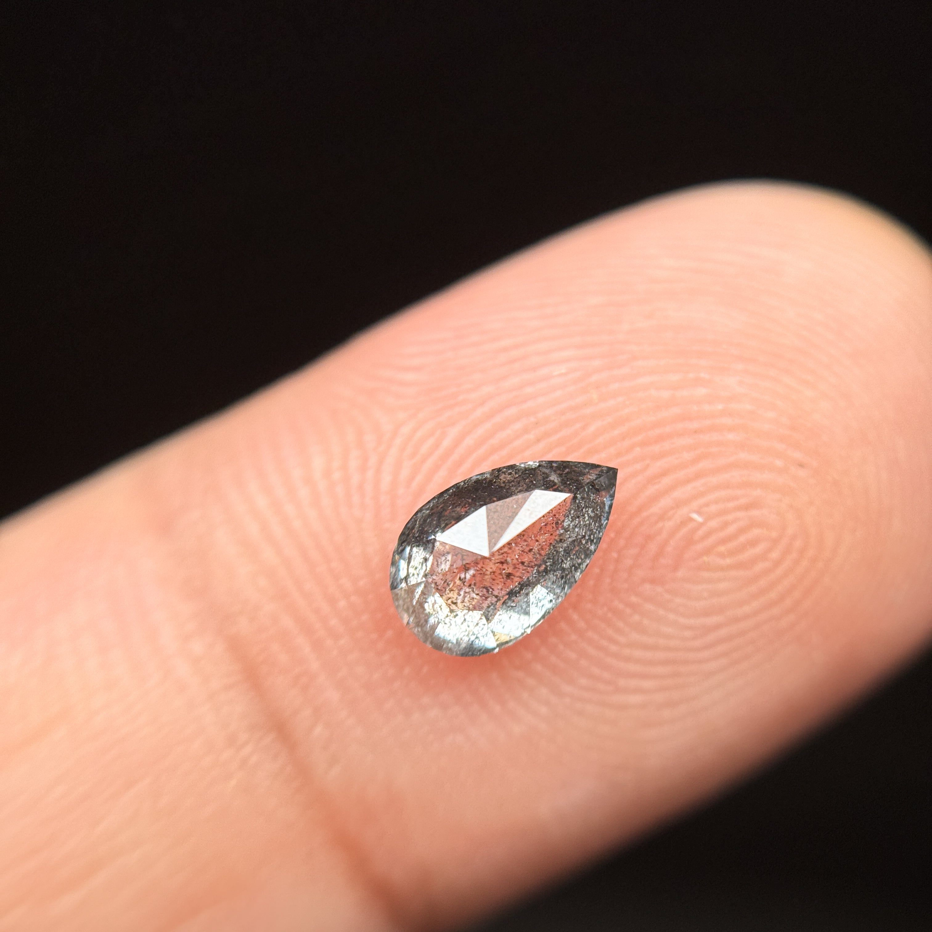 0.86 Ct Pear Rose Cut Grey Natural Minimalist Salt and Pepper Diamond