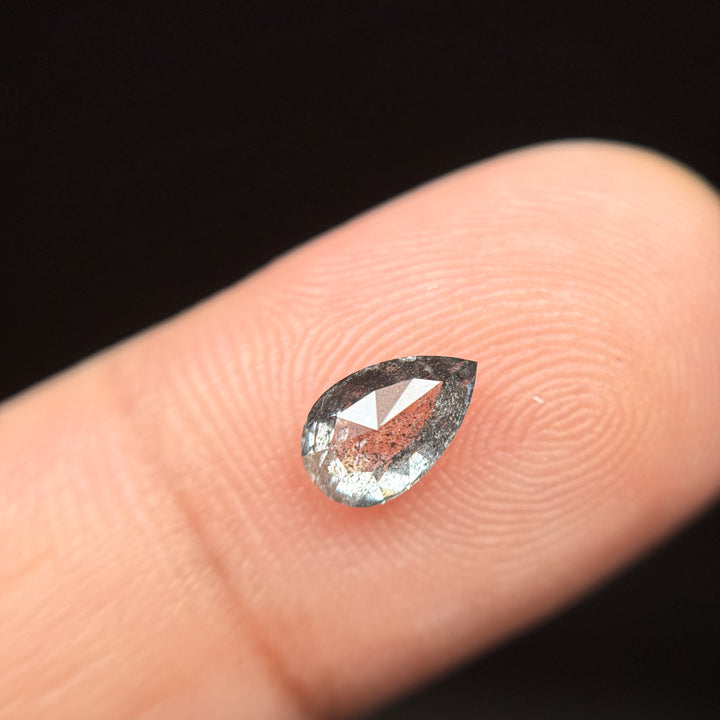 0.86 Ct Pear Rose Cut Grey Natural Minimalist Salt and Pepper Diamond