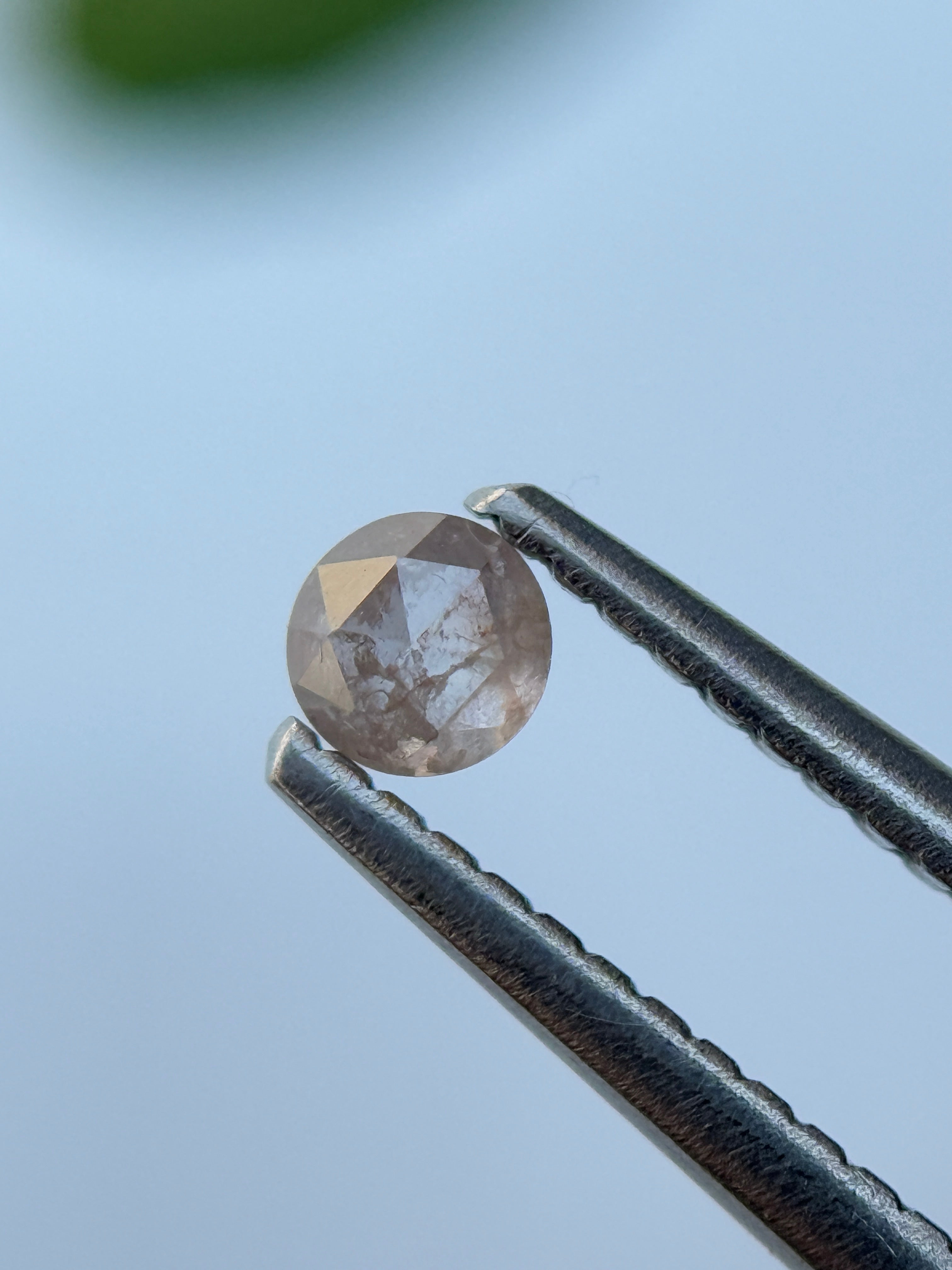 0.20 Ct Round Rose Cut Milky White Natural Salt and Pepper Diamond