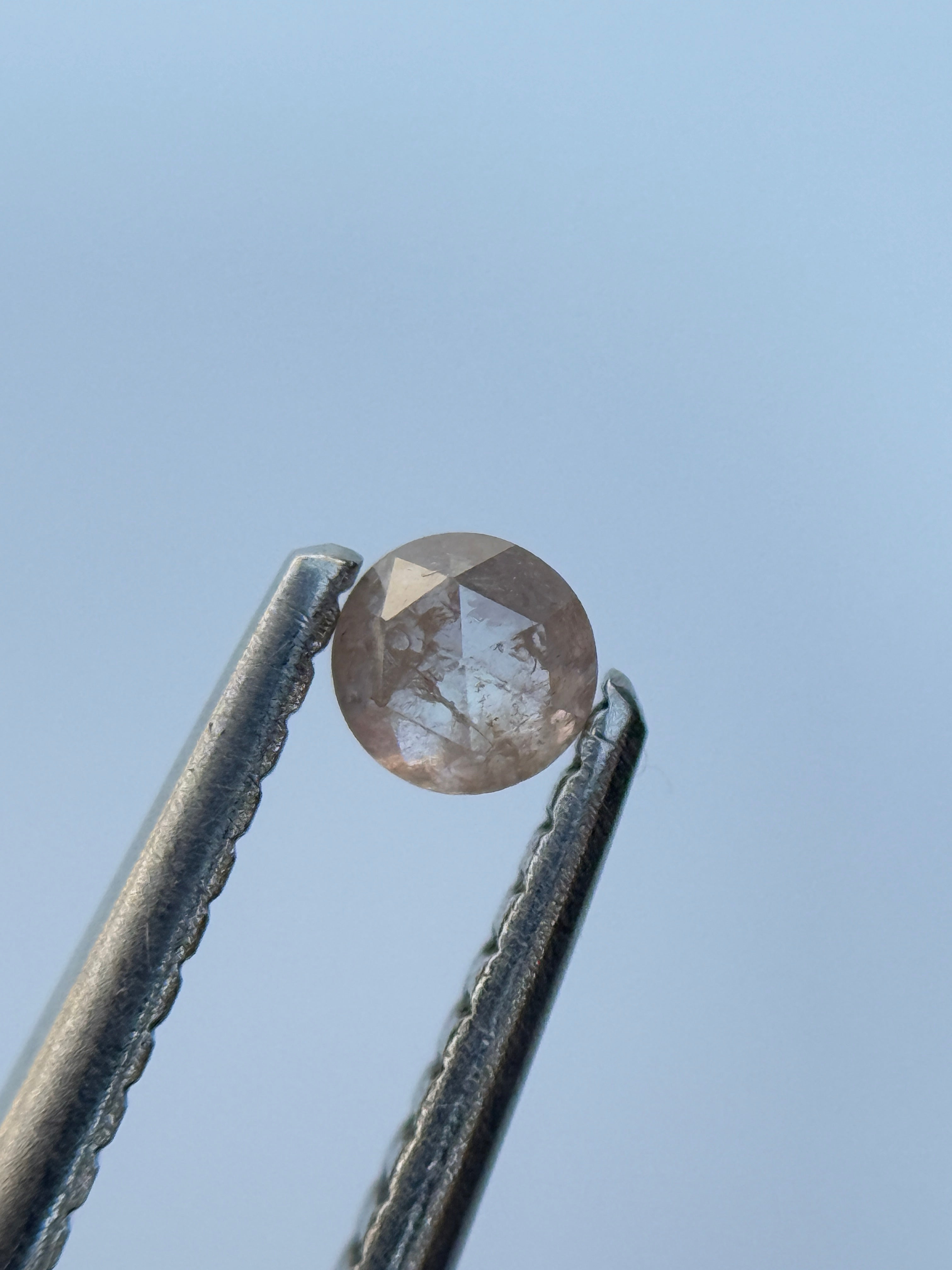 0.20 Ct Round Rose Cut Milky White Natural Salt and Pepper Diamond