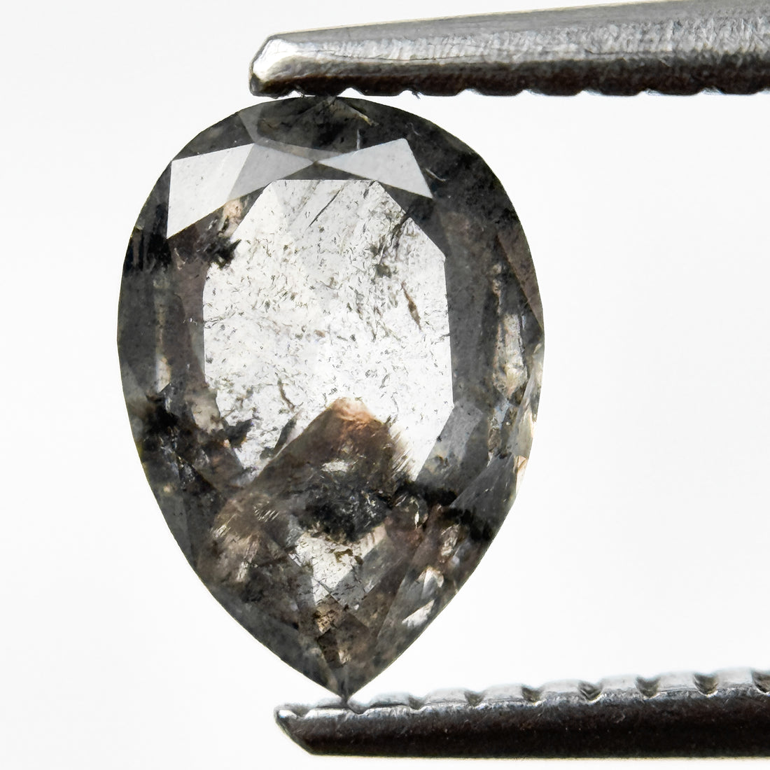 1.02 Ct Pear Rose Cut Grey Natural Salt and Pepper Diamond