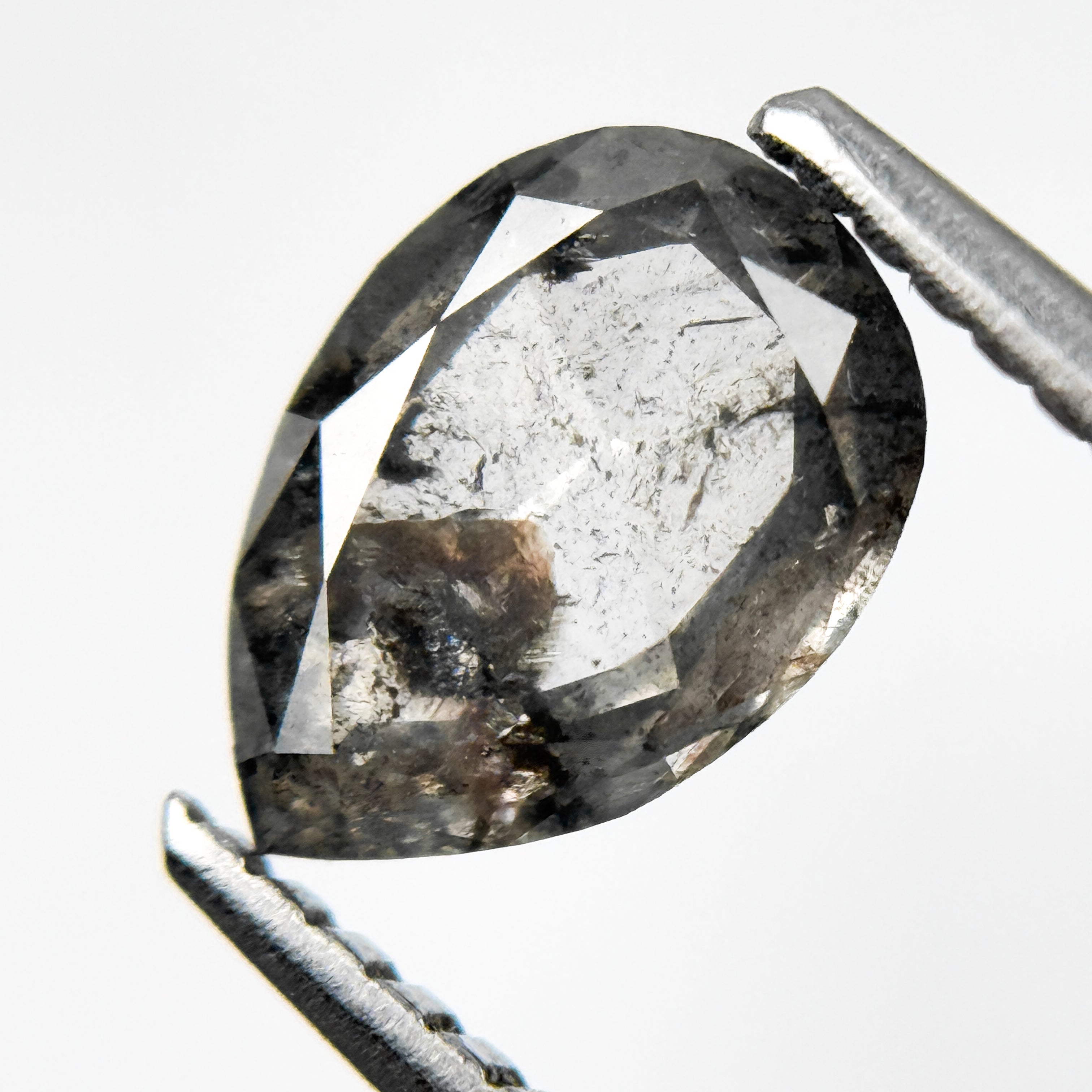 1.02 Ct Pear Rose Cut Grey Natural Salt and Pepper Diamond
