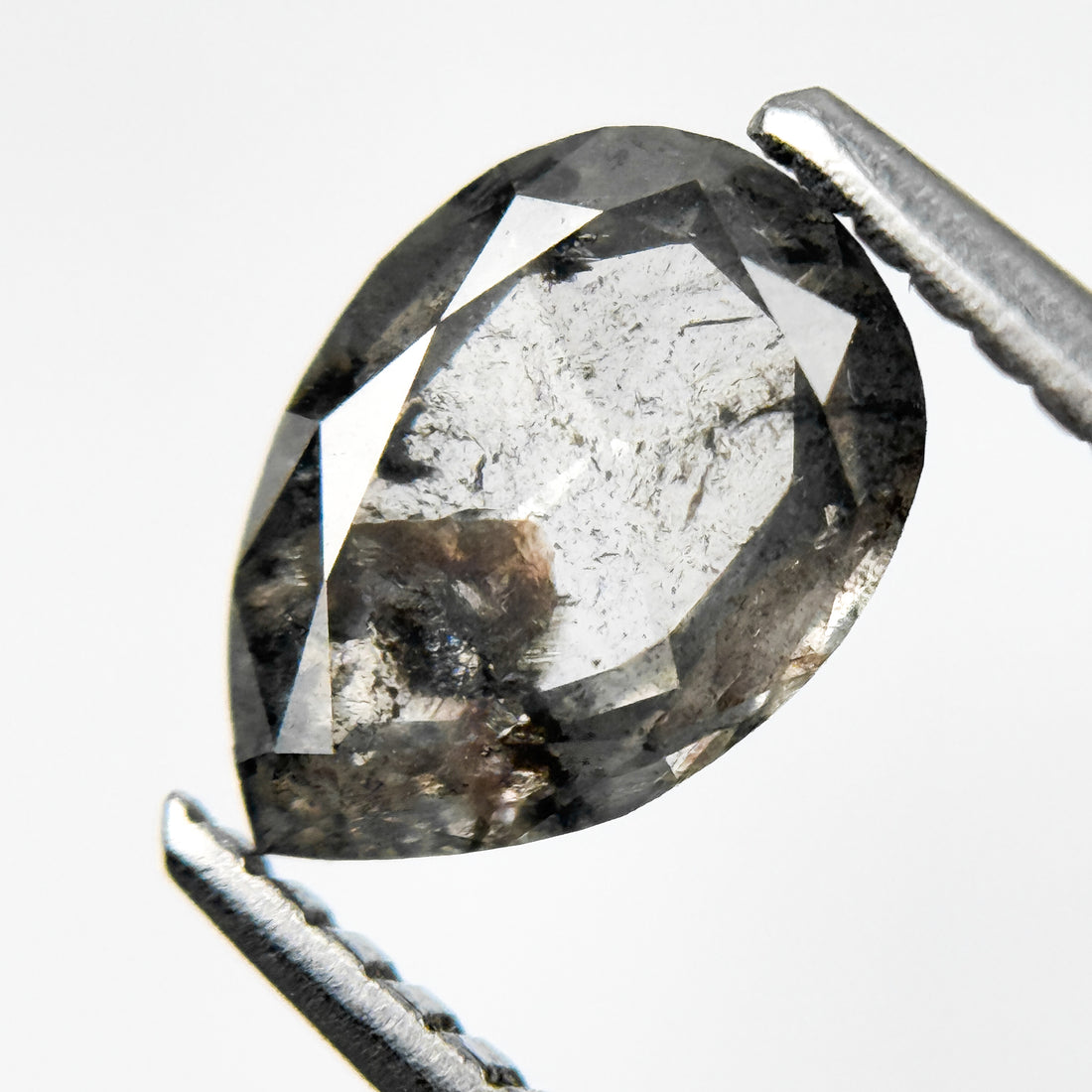 1.02 Ct Pear Rose Cut Grey Natural Salt and Pepper Diamond