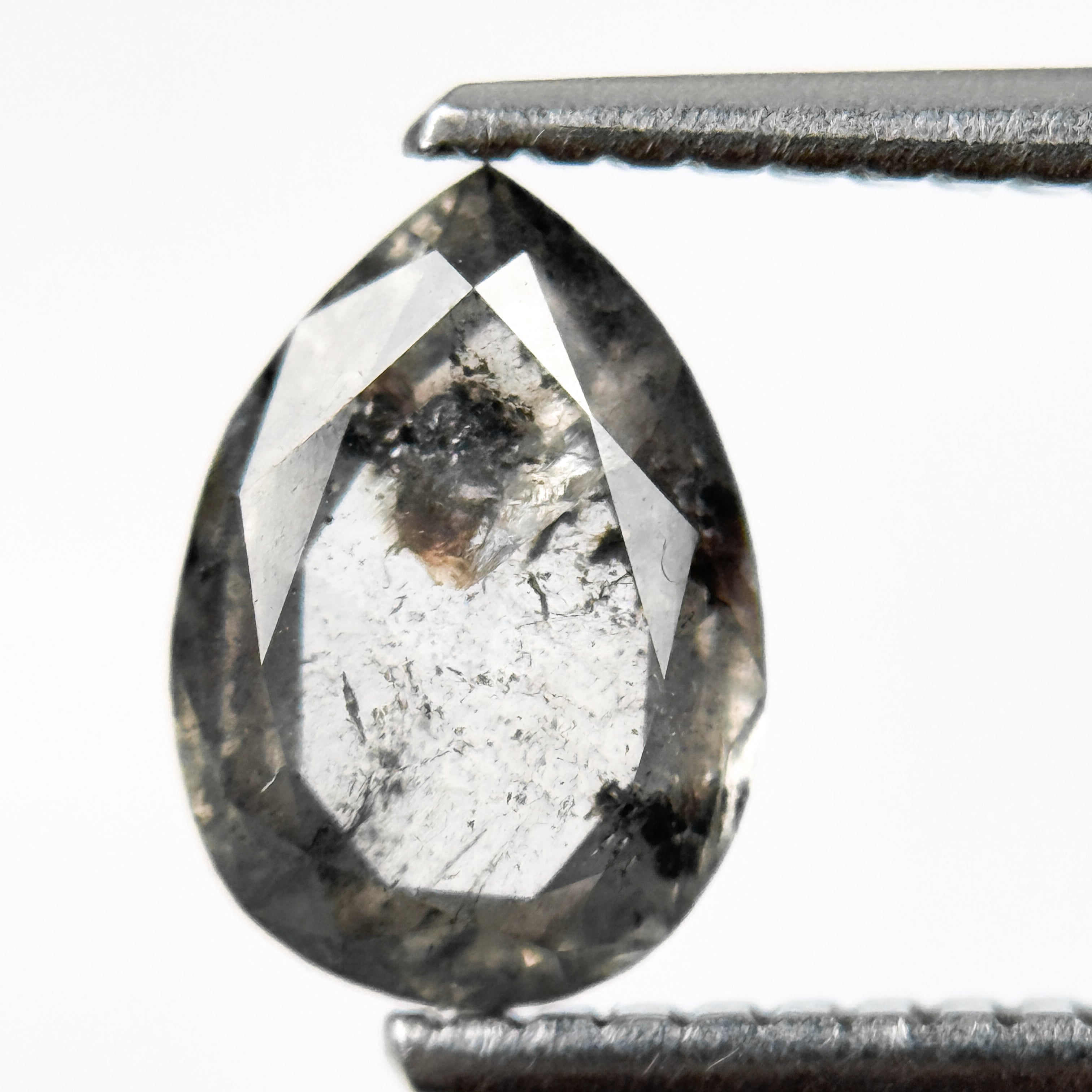 1.02 Ct Pear Rose Cut Grey Natural Salt and Pepper Diamond